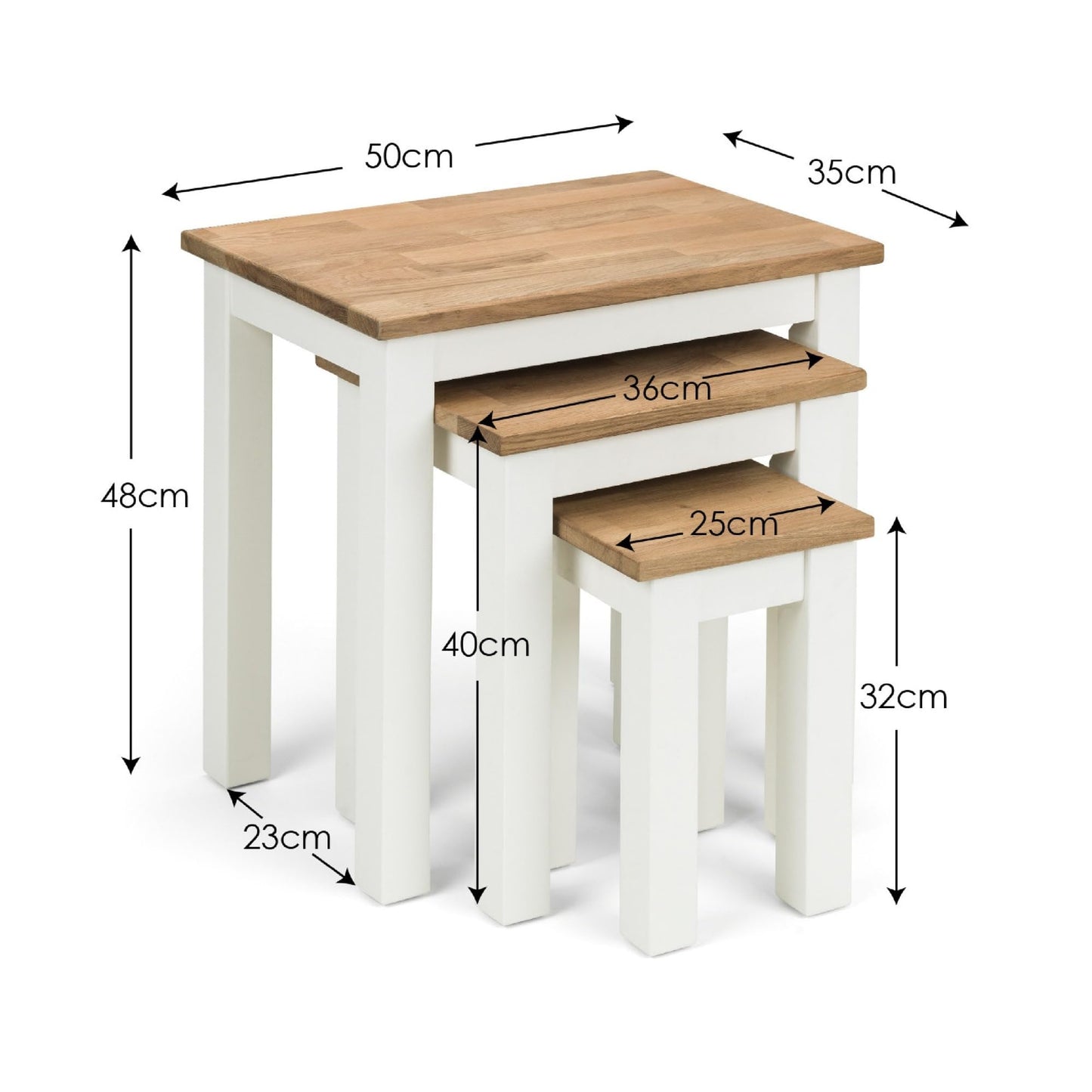 Julian Bowen Coxmoor Nest of Tables, Set of 3, Ivory & Oak - H48 x W50cm