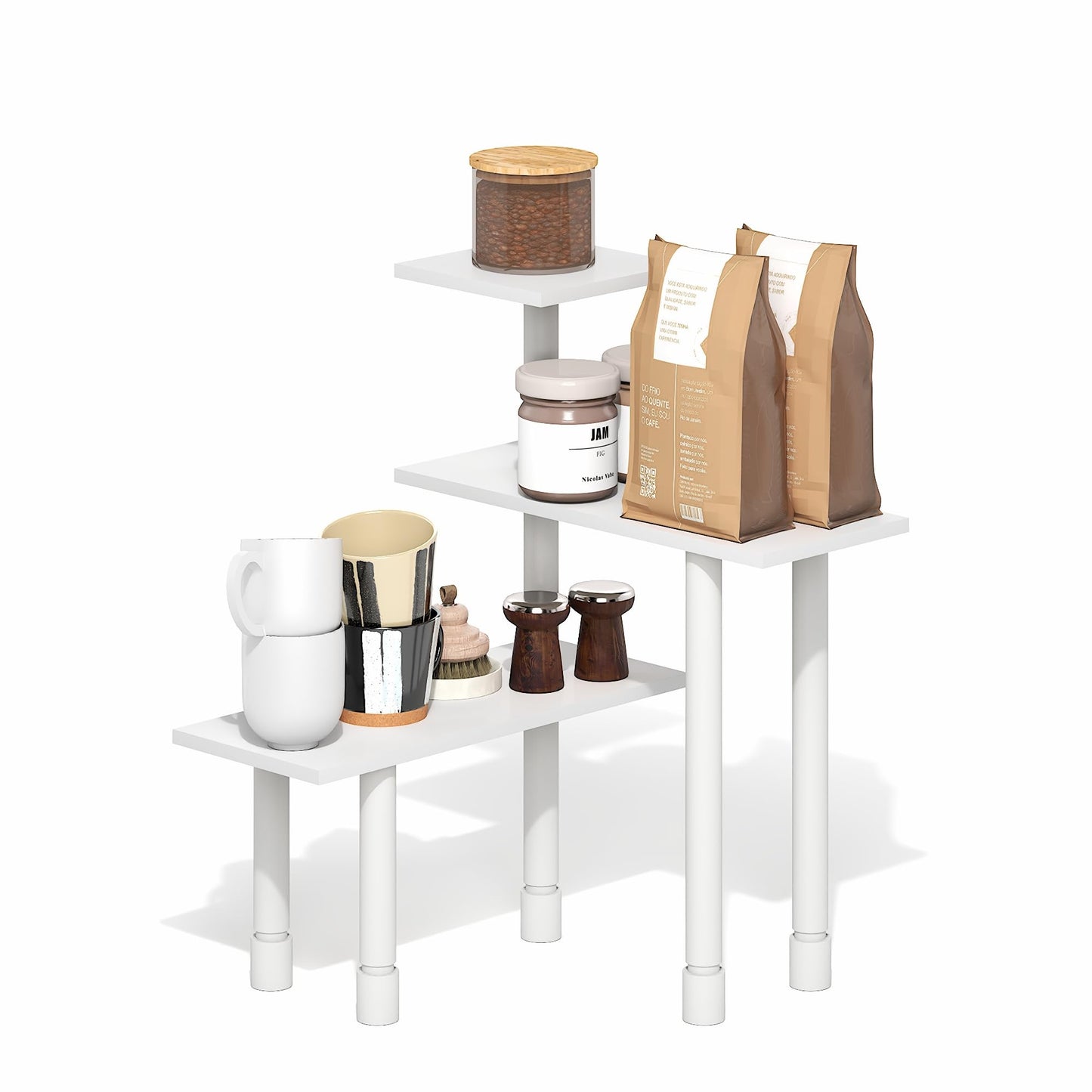 Furinno TURN-N-TUBE Corner Shelf, 3-Tier Countertop Corner Organizer, Organizers and Accessories, Adjustable Desk Shelf, for Small Spaces