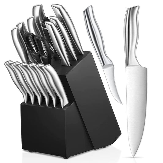 Chef Knife Sets, Kitchen Knife Set with Wooden Block German High-Carbon Stainless Steel Steak Knives, Vegetables Fruits Paring Knife, Meat Chicken