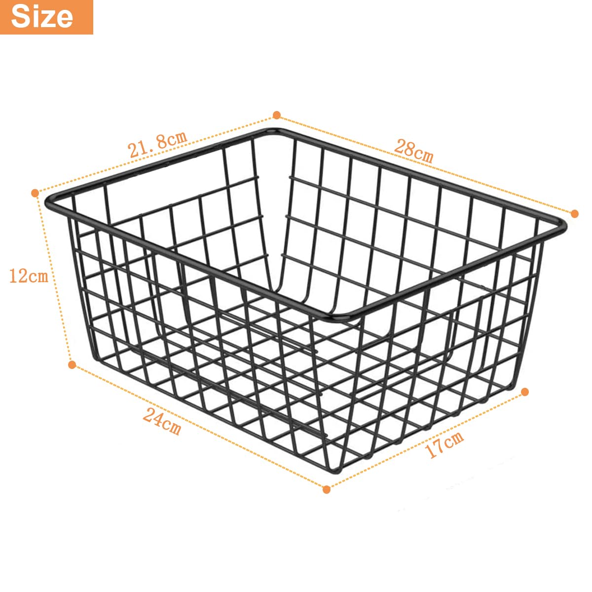 LOSYHU 4 Pack Black Wire Storage Baskets, Wire Organiser Baskets with Handles, Metal Chest Freezer Baskets Wire Organizer Bins for Fridge Shelf