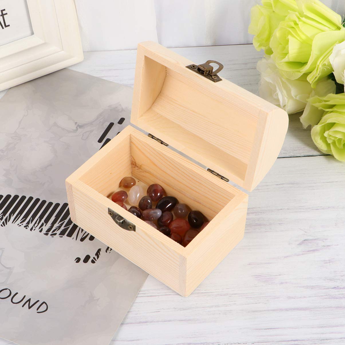 Wooden Storage Chest Unfinished Wood Jewelry Box Wooden Box with Lid and Locking Clasp DIY Craft Storage Case for Jewelry Home Wedding Centerpiece