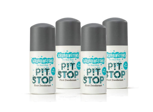 Scrubbingtons Pit Stop Childrens Natural First Deodorant, for Boys and Girls, Aluminium and Alcohol Free, Suitable for Sensitive Skin (4 x 50ml,