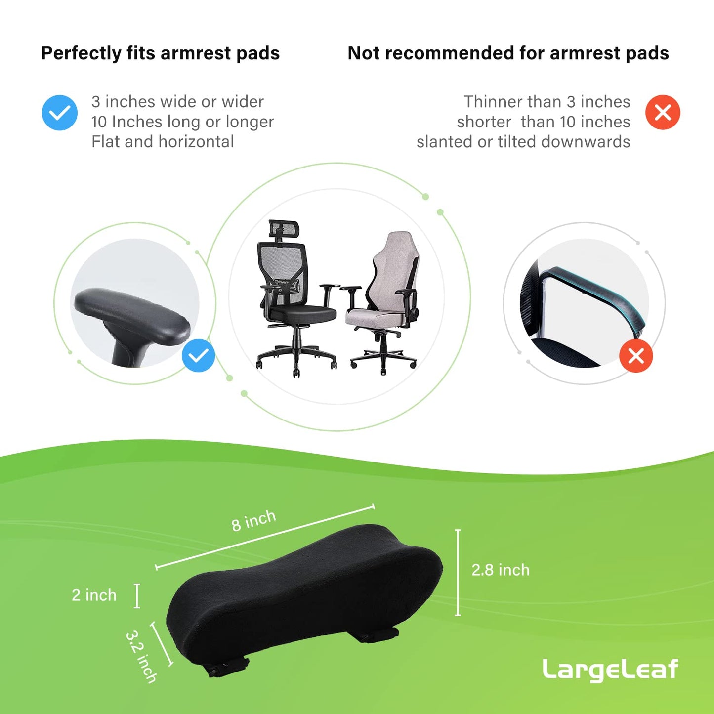 LargeLeaf Chair Ergonomic Armrest Pads Elbow Pillow Pressure Relief Office Chair Gaming Chair armrest with Memory Foam armrest Pads 2-Piece Set of