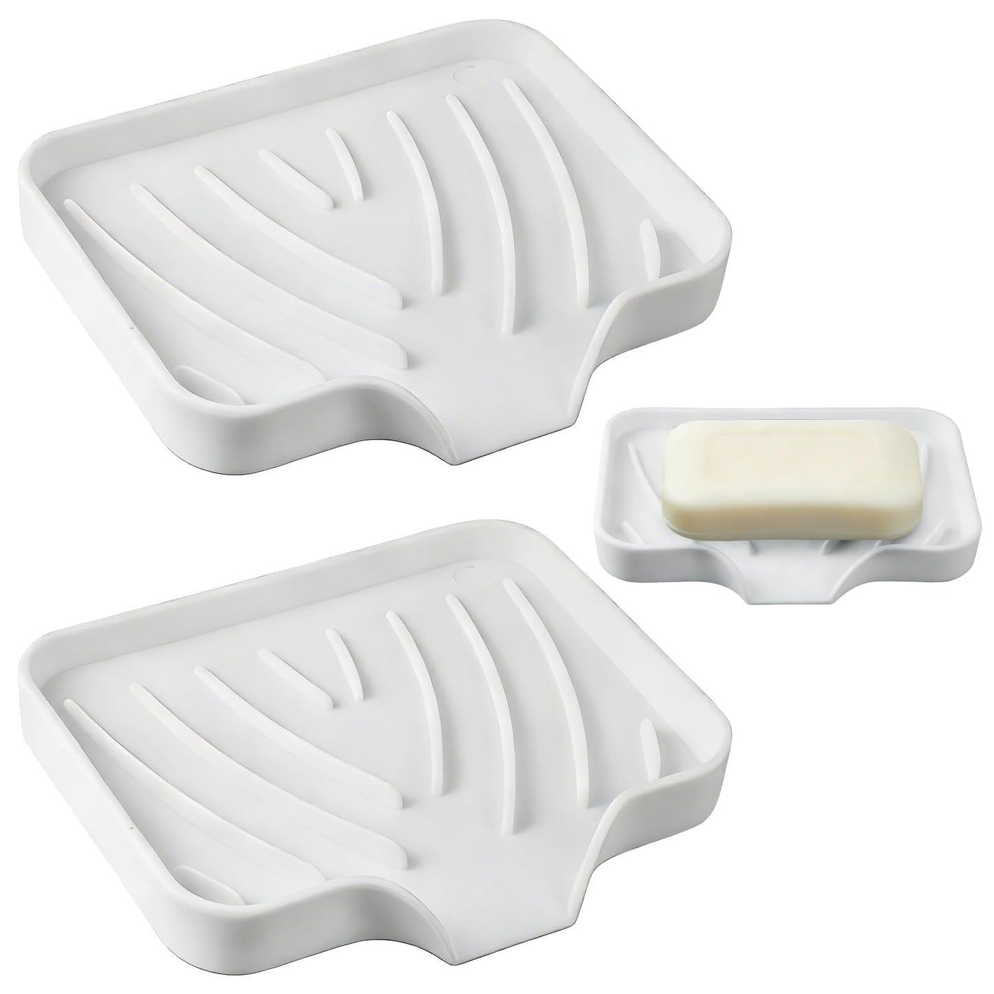 WENXINWIN 2Pcs Silicone Soap Dish, Soap Dish with Drainage,White