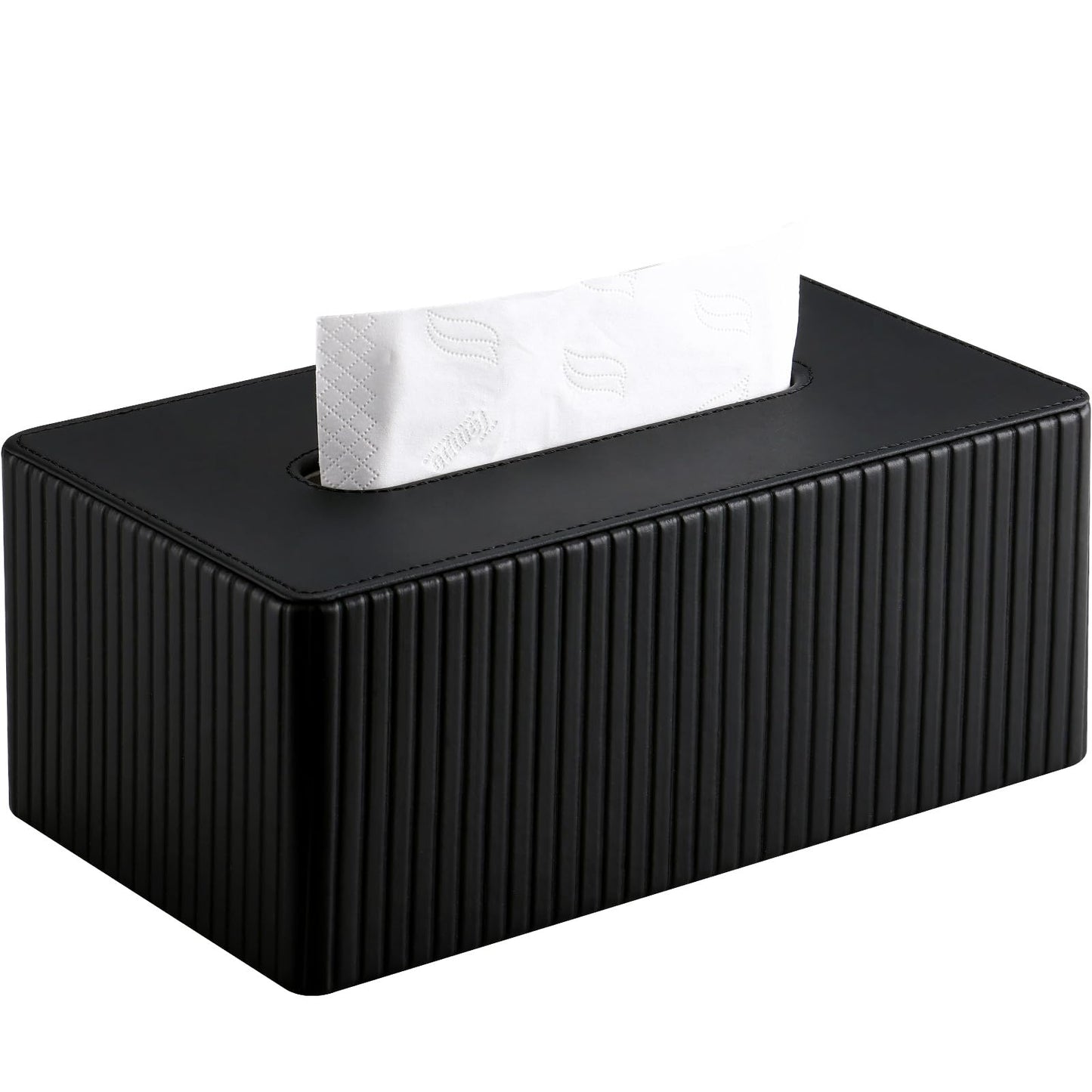 KINGFOM Tissue Box Cover, PU Leather Tissue Box Holder for Home, Office, Car ? Rectangle Tissue Boxs for Desk or Vanity Decorative (Black, Rectangle)