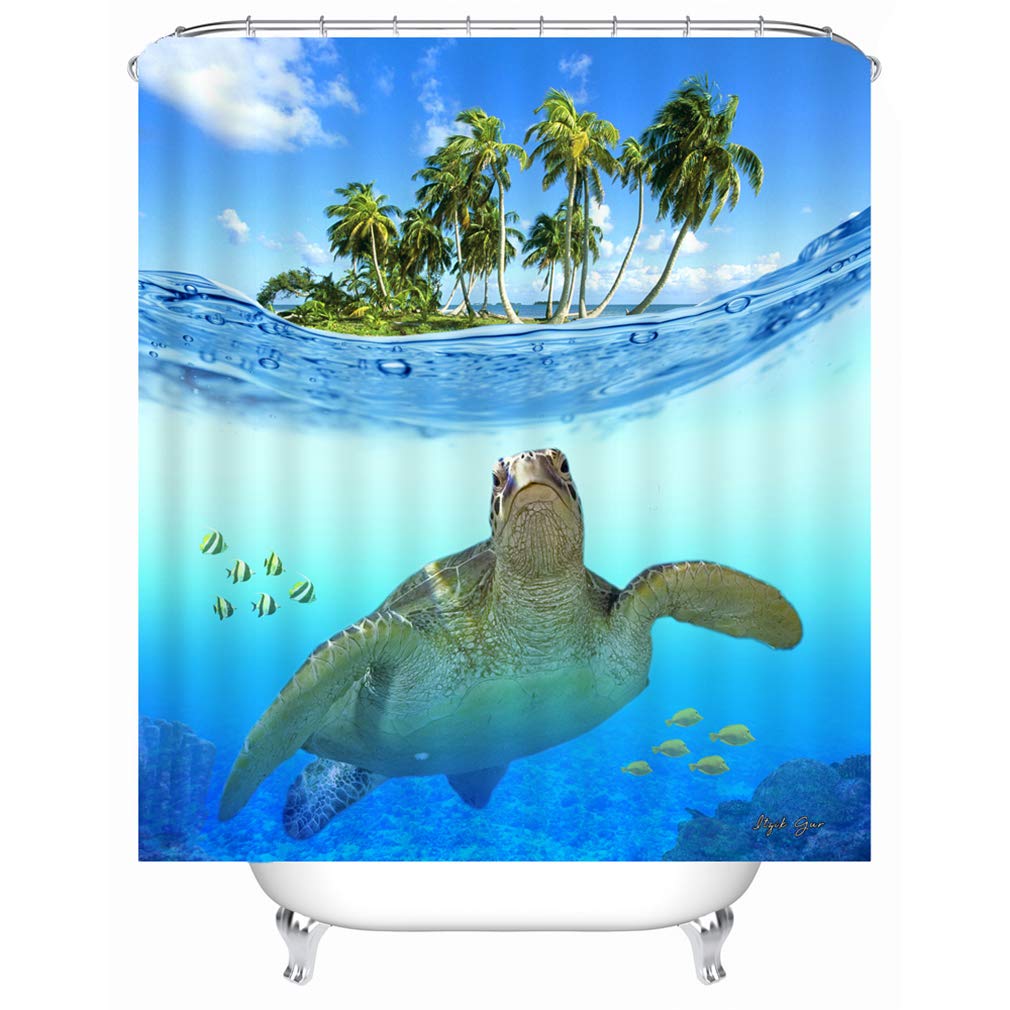 X-Labor Beach Motif Shower Curtain Waterproof Fabric Anti-Mould Includes 12 Shower Curtain Rings Washable Bath Curtain 180 x 200 cm Pattern A