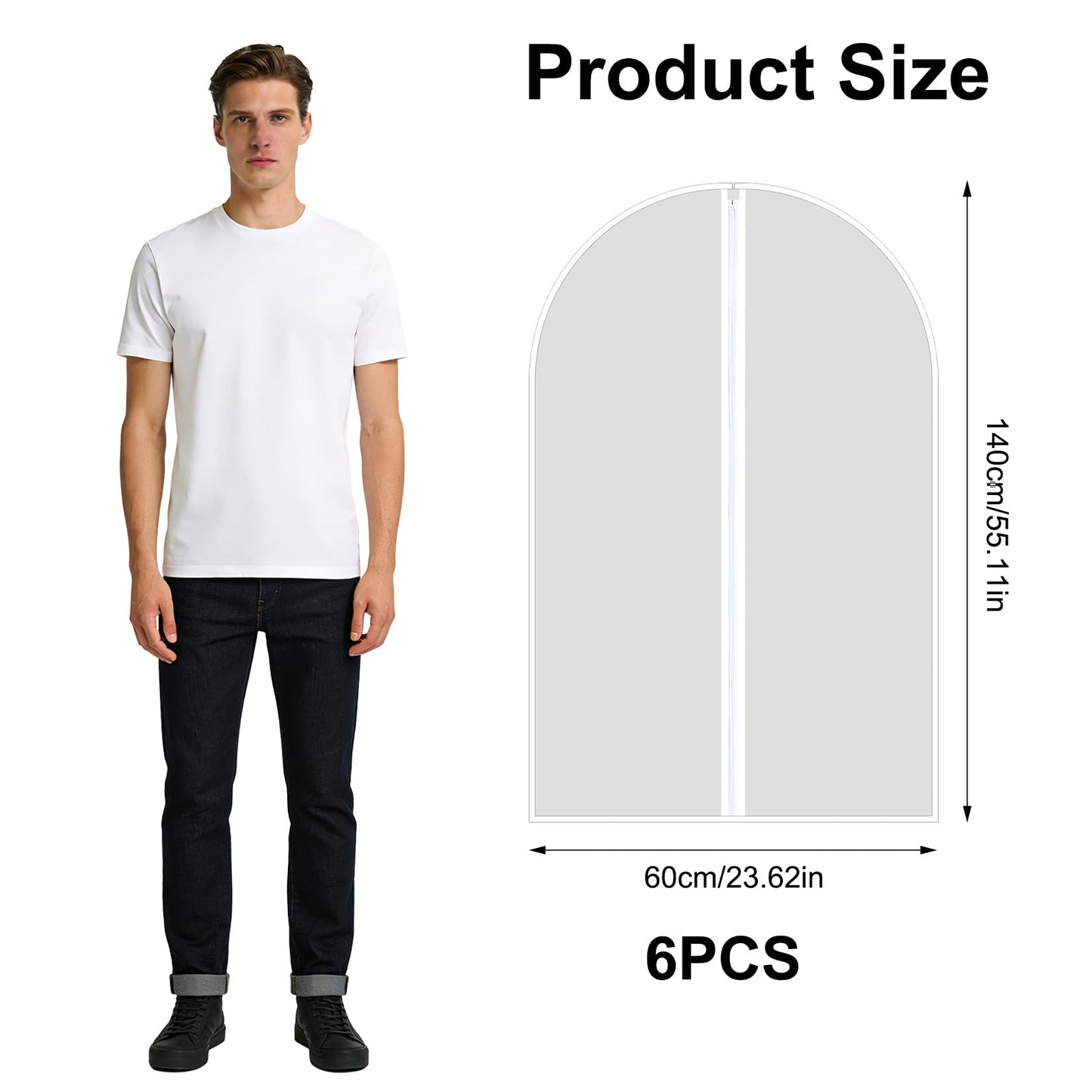 6 Pcs Long Garment Bags 60x100cm Waterproof Zip Clothes Covers