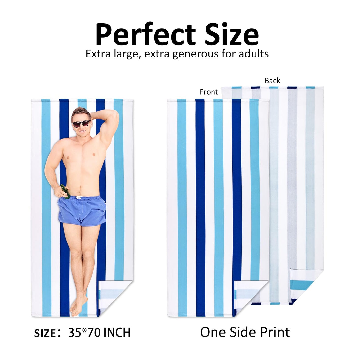 Ouxiaobai Large Oversized Beach Towel - Microfiber Sand Free 35 x 70 Inch Quick Dry Lightweight Pool Towel for Adults, Thin Striped Swim Towel (Navy)