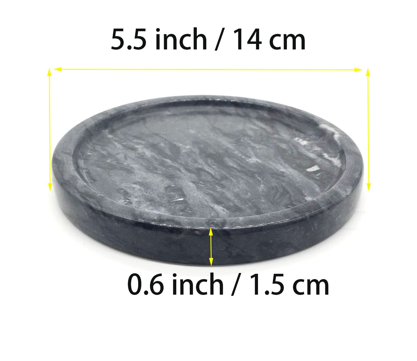 Natural Marble Tray, Circular Marble Stone Decorative Tray for Counter，Jewelry, Vanity, BlackRound Small Tray, 5-1/2" Diameter(Black)