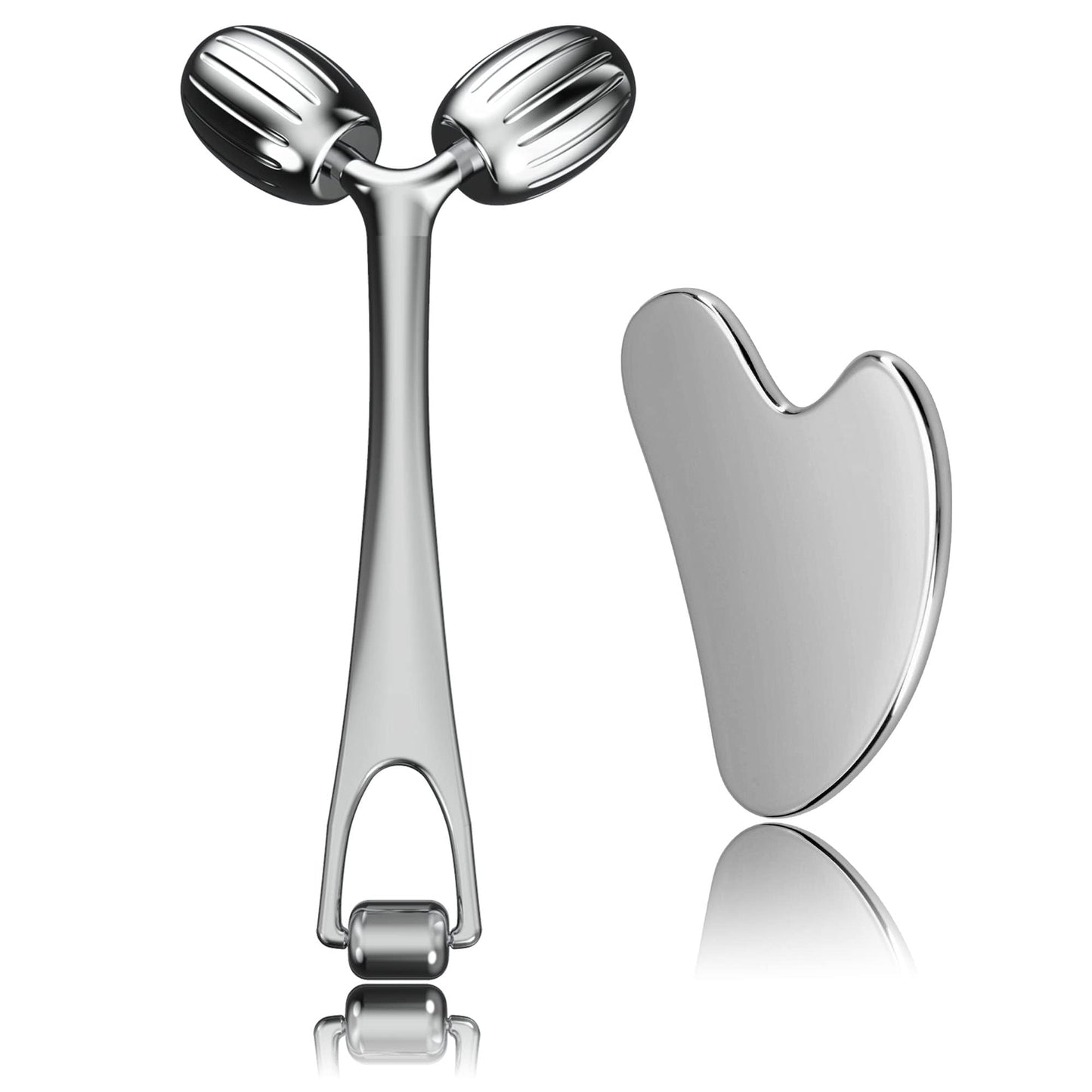 Yeamon Face Massager, Metal Face Roller Gua Sha Massage Tool for Face Neck Eye Body Skin Care, Facial Roller for Women