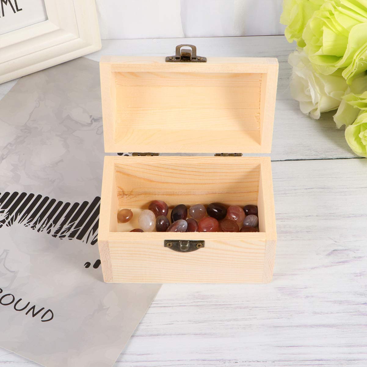 Wooden Storage Chest Unfinished Wood Jewelry Box Wooden Box with Lid and Locking Clasp DIY Craft Storage Case for Jewelry Home Wedding Centerpiece