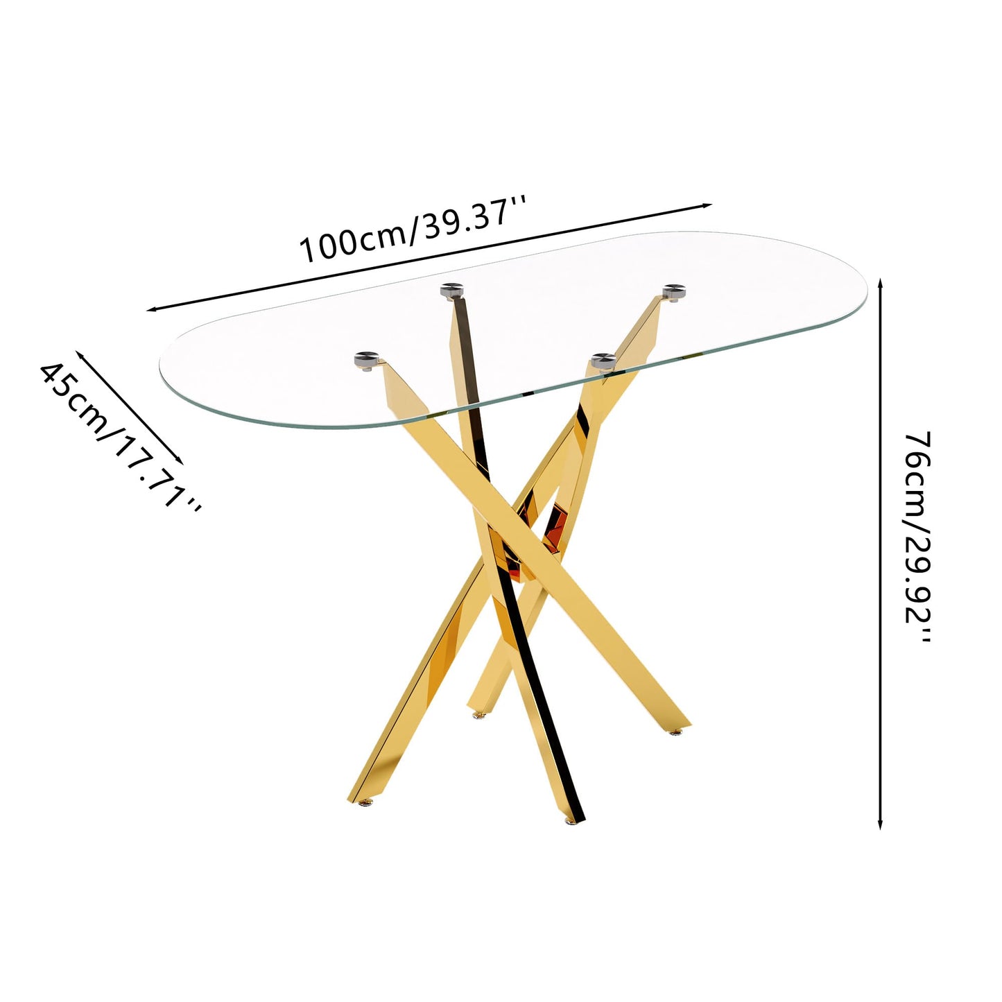 GOLDFAN Glass Console Table Modern Contemporary Style Hallway Table with Gold Tubular Legs Foyer Table for Entryway, Living Room, Office