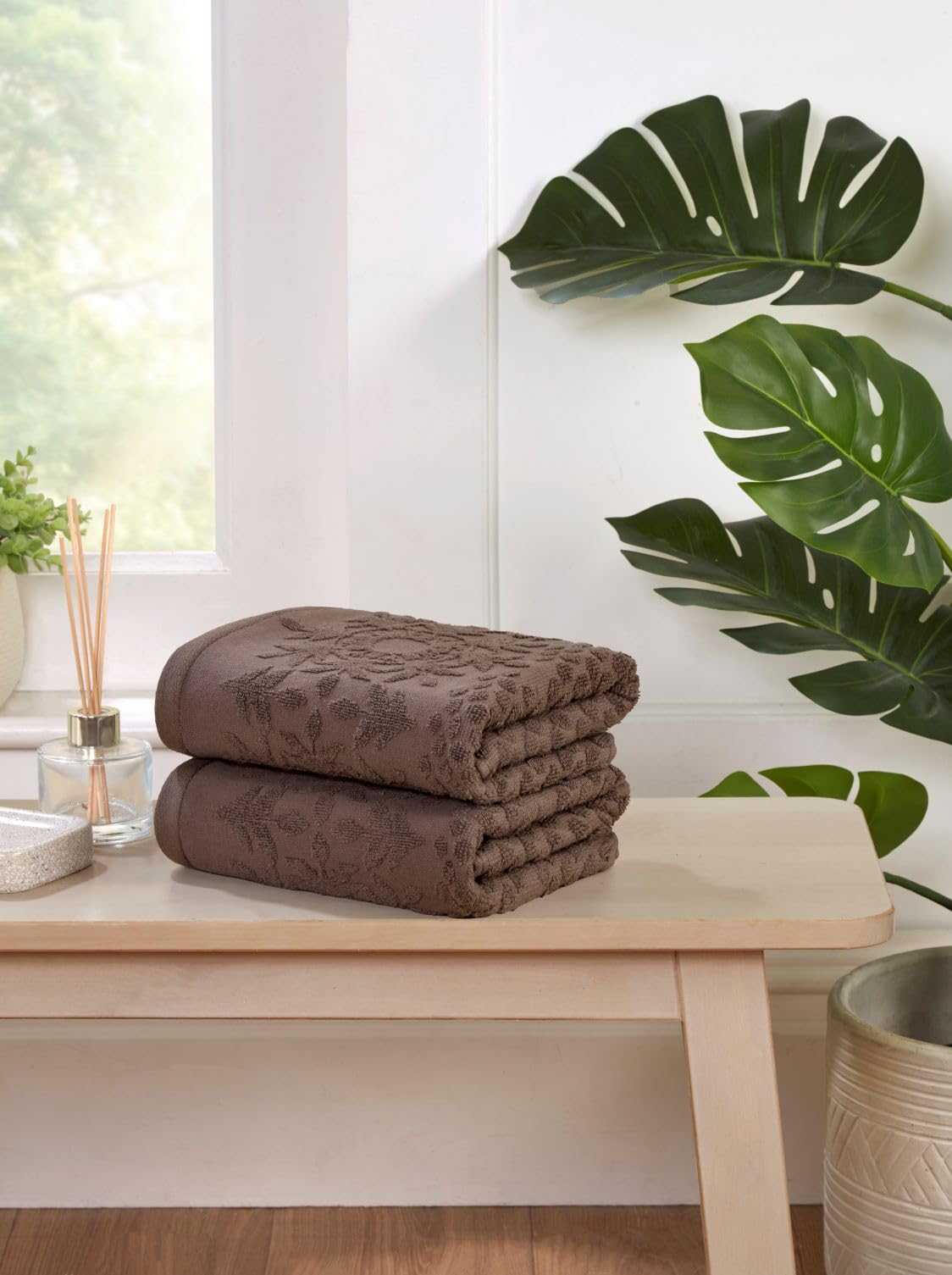 Rapport Home Versailles Jacquard Hand Towels 2 Pack, Mushroom Latte
