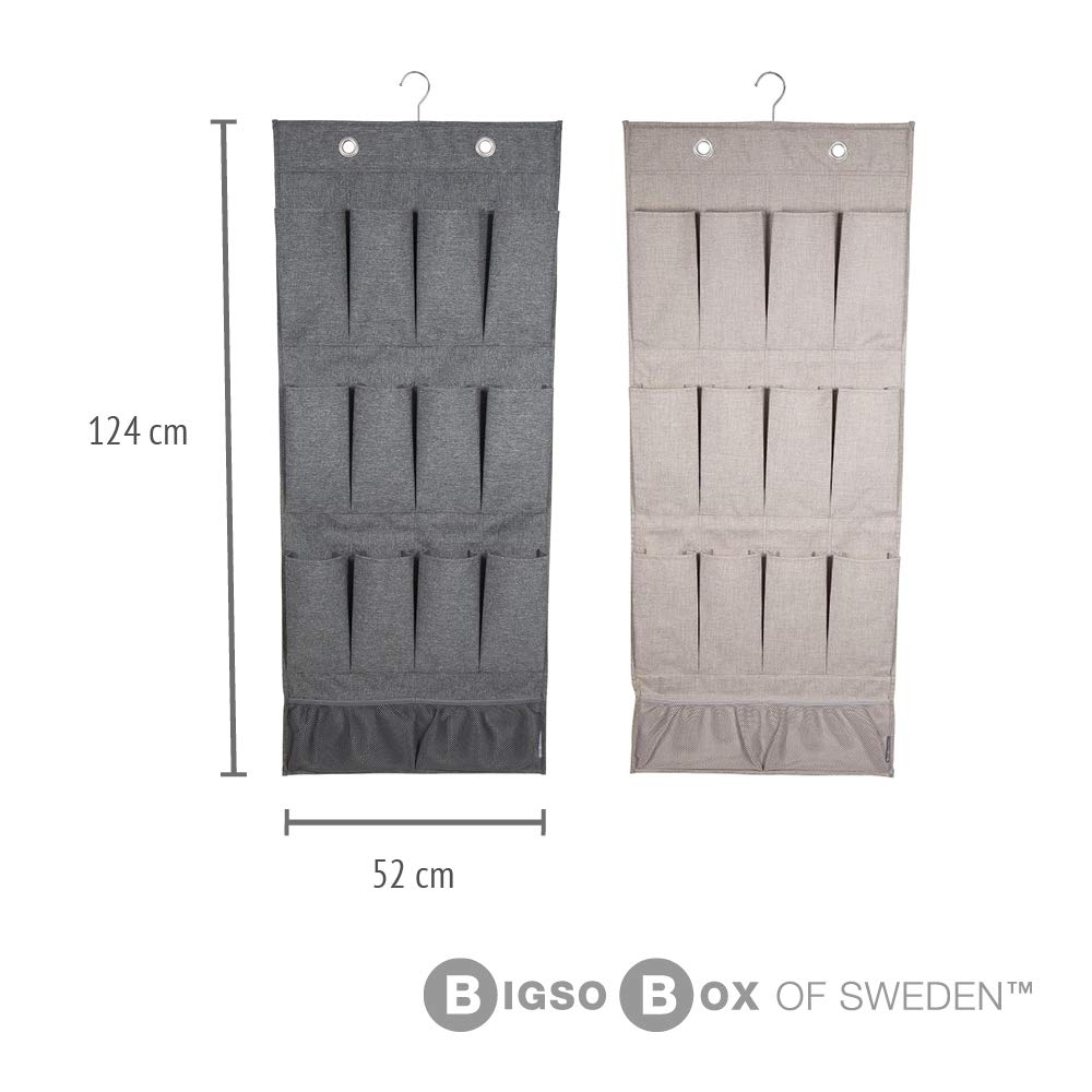 Bigso Box of Sweden Hanging Storage Organiser with 12 Storage Compartments - Hanging Storage for Wardrobe with Hook and Metal Eyelet Fastening