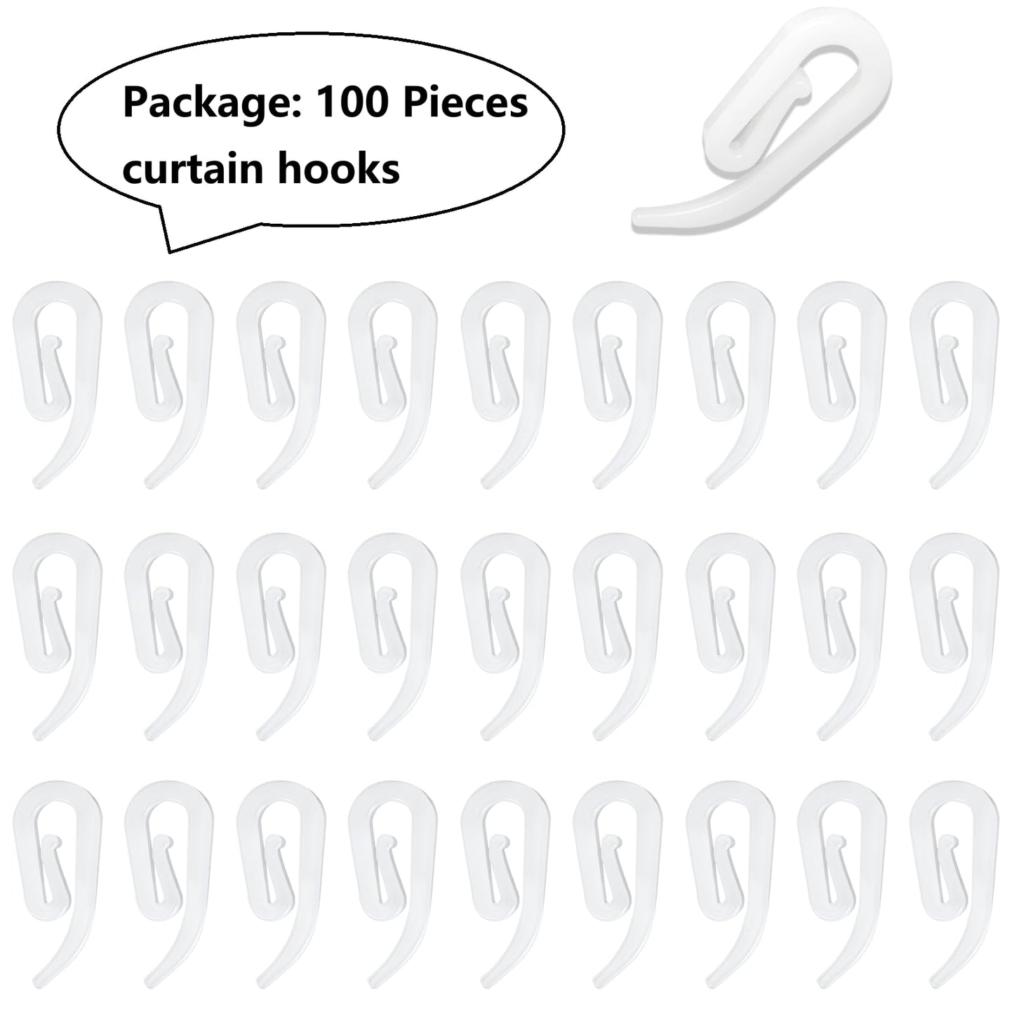 Plastic Curtain Hooks 100 Pieces for curtains (white,12x28mm)