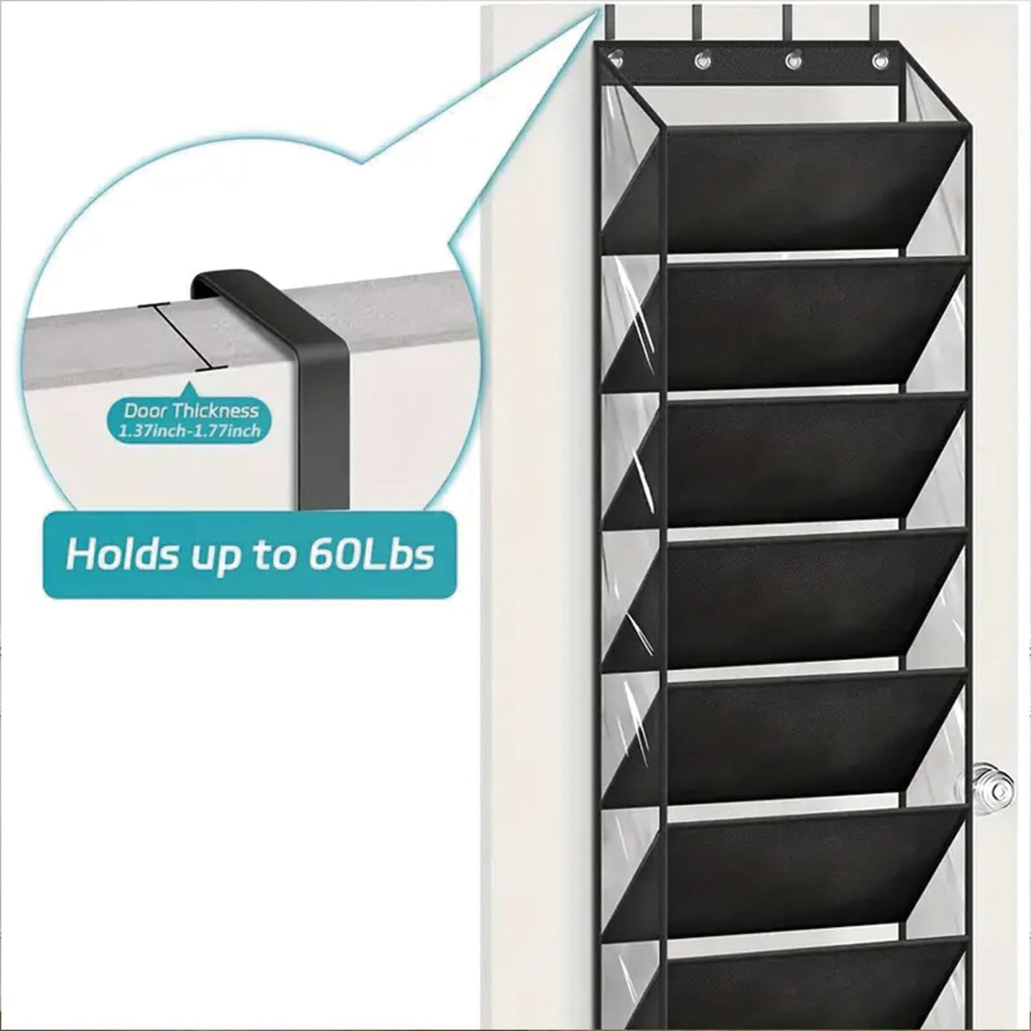 TopHomer 10 Tier Over Door Shoe Storage Organiser，Hanging Shoe Rack Storage and Large Shoes Holder with Clear Deep Pocket Back of Door,Fit 20 Pairs