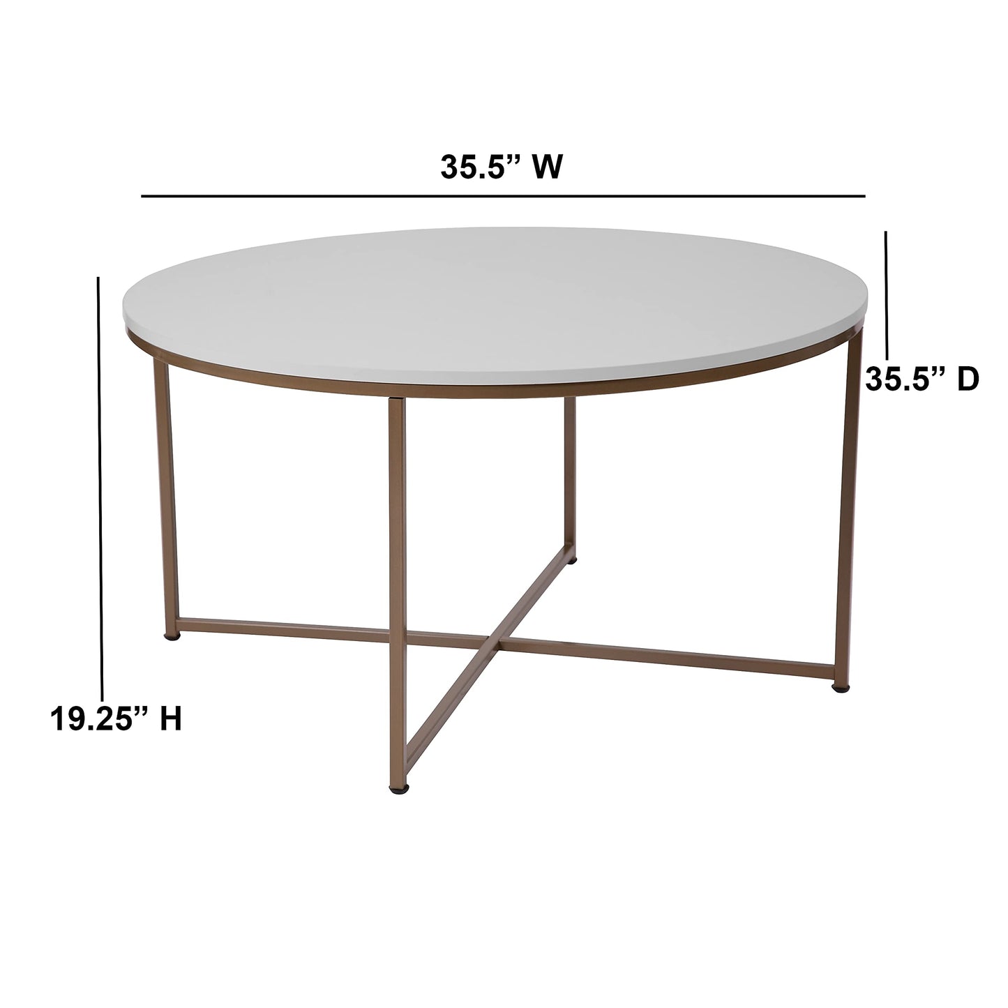 Flash Furniture Hampstead Collection Coffee Table - Modern White Finish Coffee Table - Crisscross Brushed Gold Frame