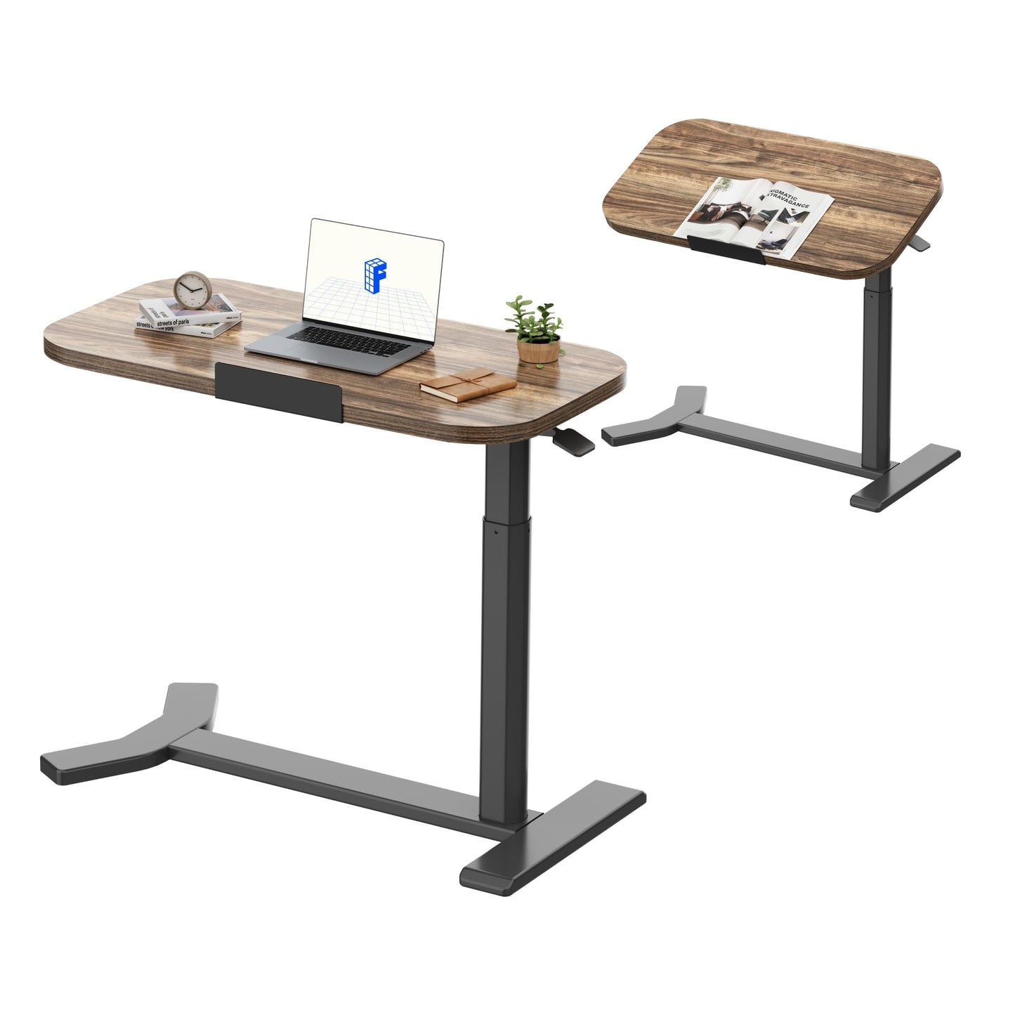 FLEXISPOT Overbed Table with Wheels, Adjustable Height Bedside Table, Rolling Laptop Desk for Bed Sofa, Small Standing Desk 75 x 40 cm
