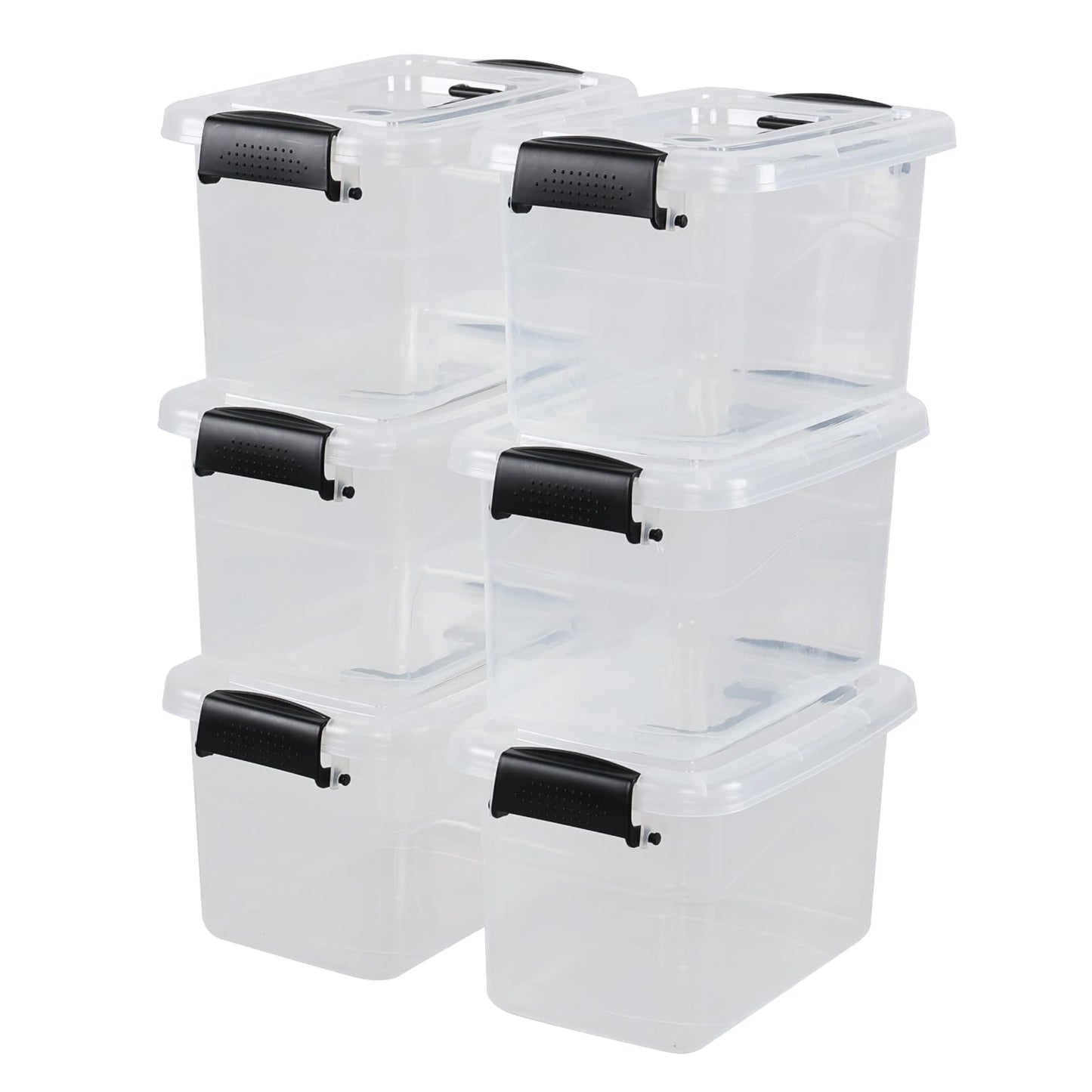 Tyminin 6 Packs 5 L Small Plastic Storage Box with Handle, Storage Latch Box with Lid, Clear