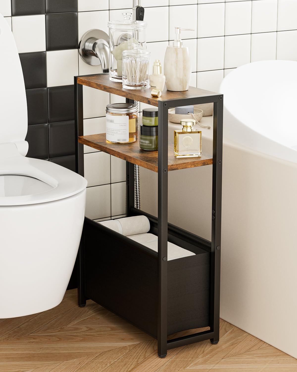 Apetaccat Narrow Side Table for Small Spaces, Small End Table with Storage Basket, Slim Bedside Table for Bedroom