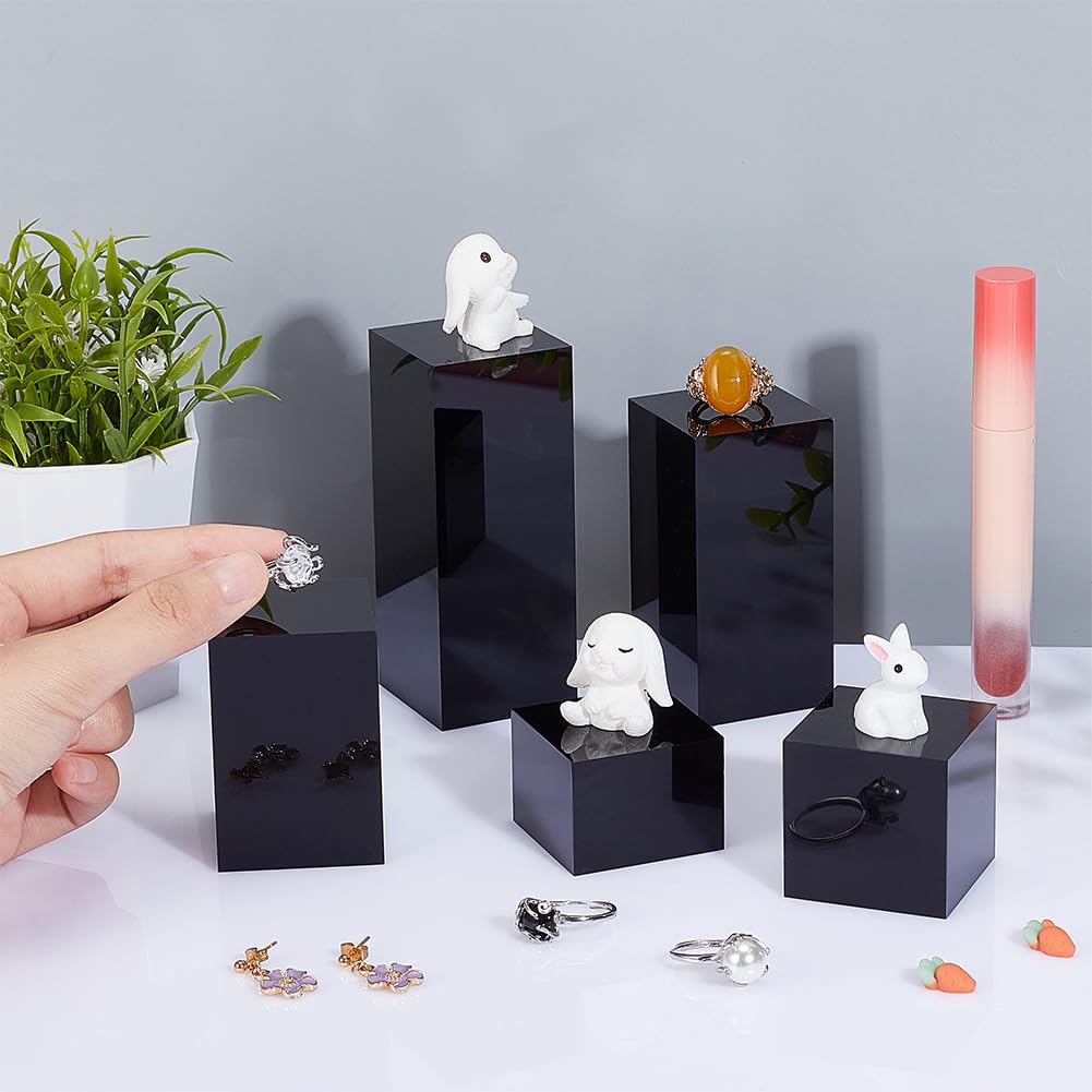 BENECREAT 5Pcs Black Acrylic Cube Display Block 3/4/6/8/10cm Solid Display Pedestal Stand for Gem Display Jewelry Display Displaying Pop Figures