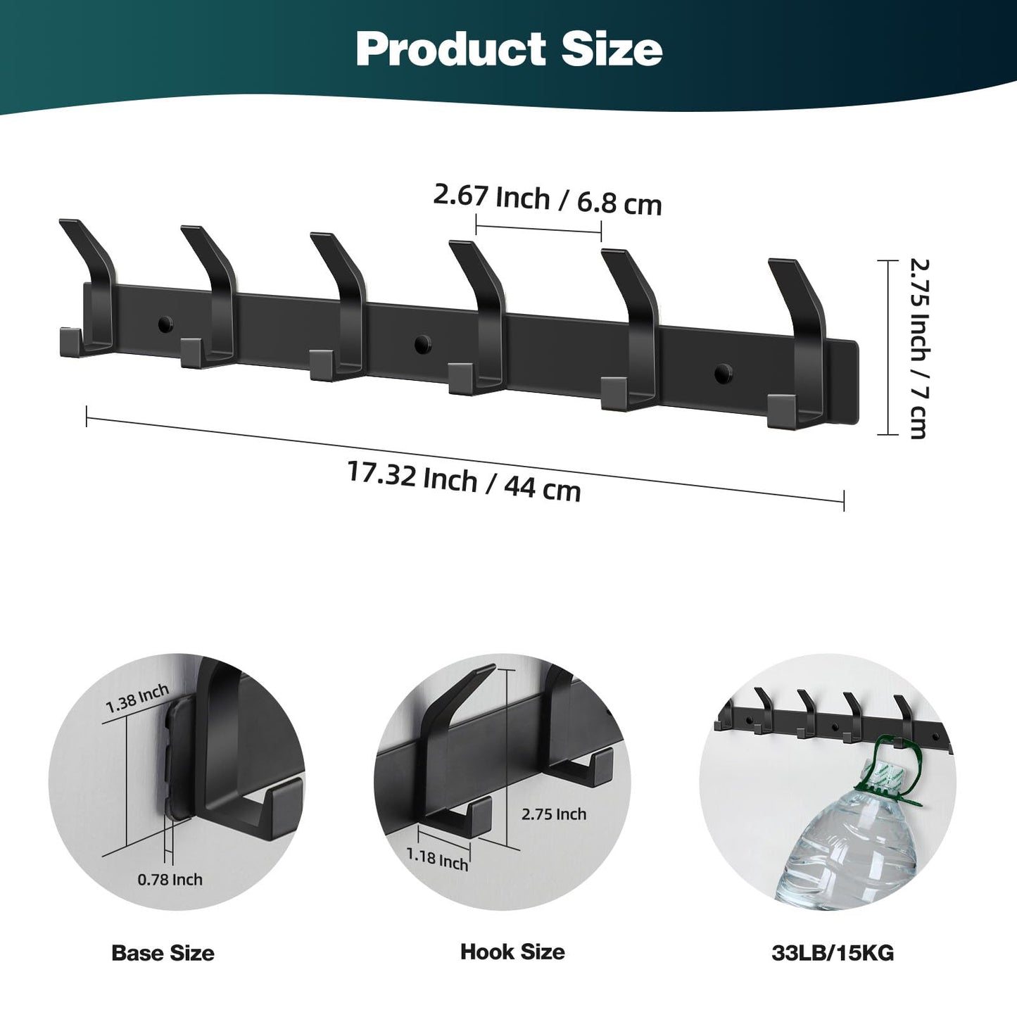 AUXHCYL Coat Hooks Wall Mounted, 2 Packs Coat Hangers Wall Mounted with 6 Hooks, Rust-Proof Coat Racks for Jackets, Bags, Hats and Scarves
