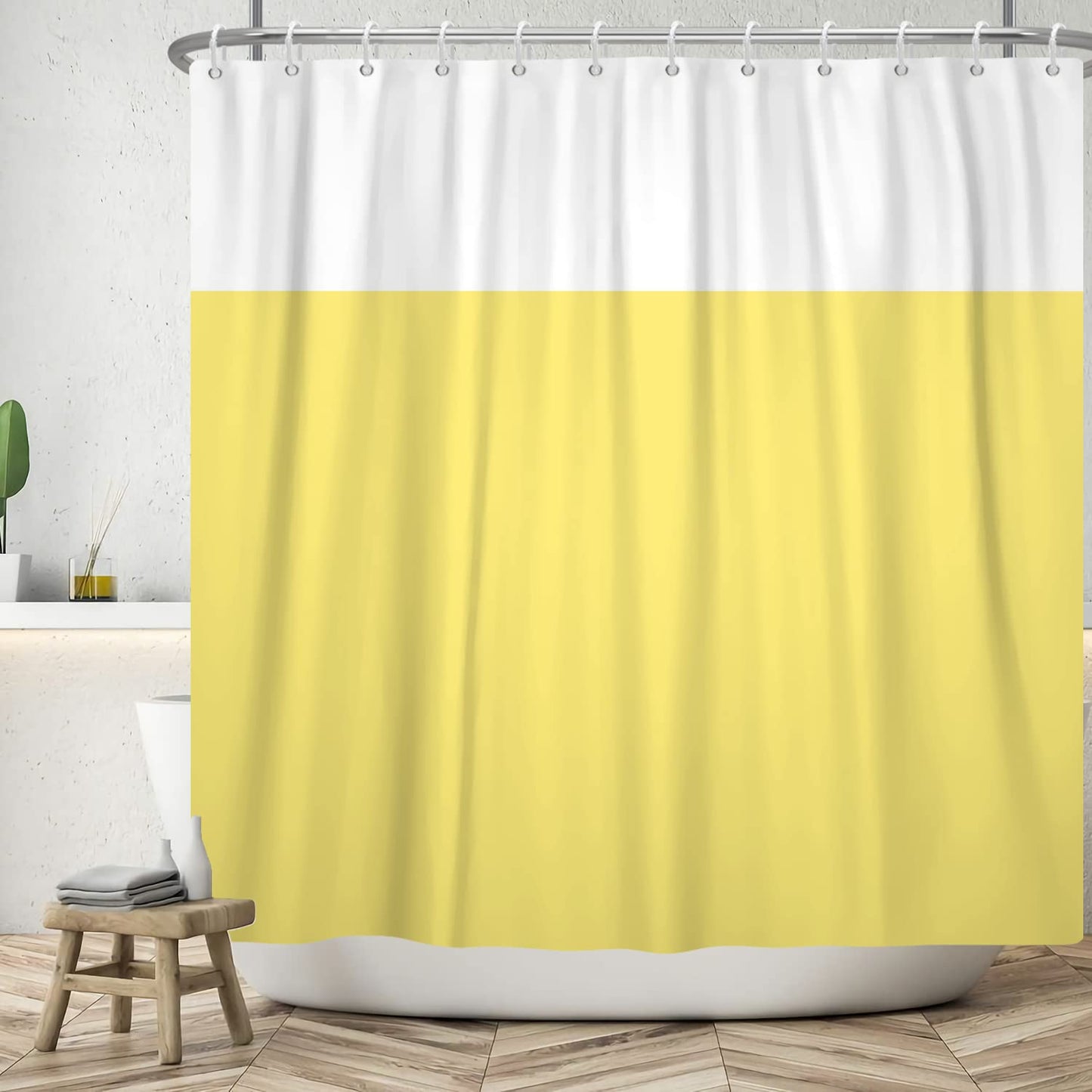 SDOTPMT 41x63inch Yellow White Bicolourable Shower Curtain Minimalist Theme Bath Curtain Classic Traditional Plain Color Bathtub Curtain for Bathroom