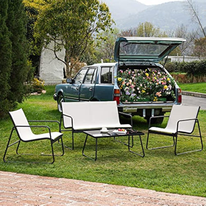 Grand patio Conversation Sets 4 Pieces, Garden Table and Chairs, mesh sling Material, Waterproof, Breathable, Garden Furniture Sets for Outdoor, Backyard, Poolside Beige