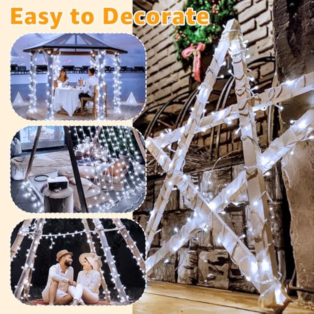 Ollny 30m 300 LED Fairy Lights Mains Powered, Outdoor Waterproof String Light with Remote/Plug/Modes/Timer, Bright Cool White Lighting Outside Indoor Garden Tree Party Wedding Decorations