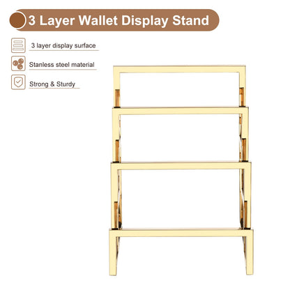 sourcing map Clutch Purse Display Stand 3 Layer Wallet Display Rack Metal Clutch Holder Riser for Home Retail Store Supplies - Gold, 2Pcs
