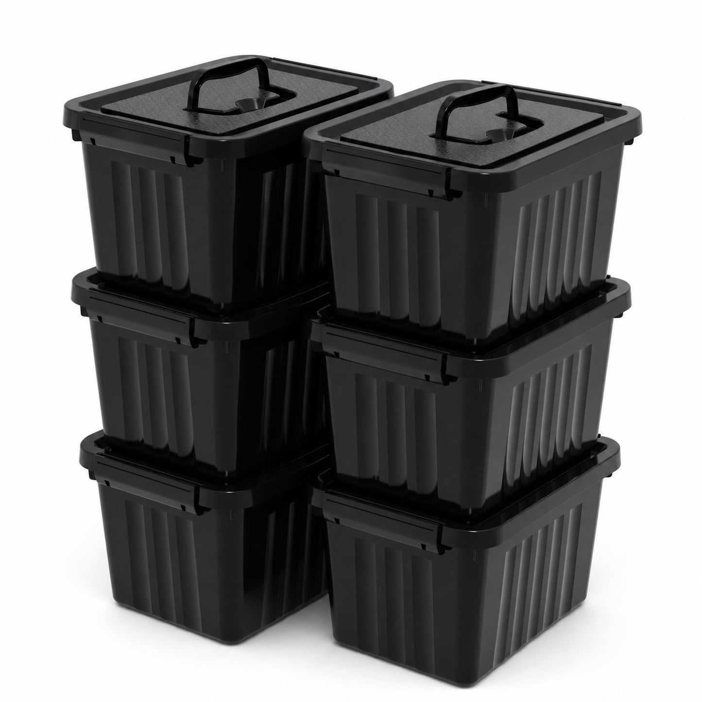 Ikando 6 Packs 6L Black Storage Boxes with Lids, 27 x 19.3 x 16cm