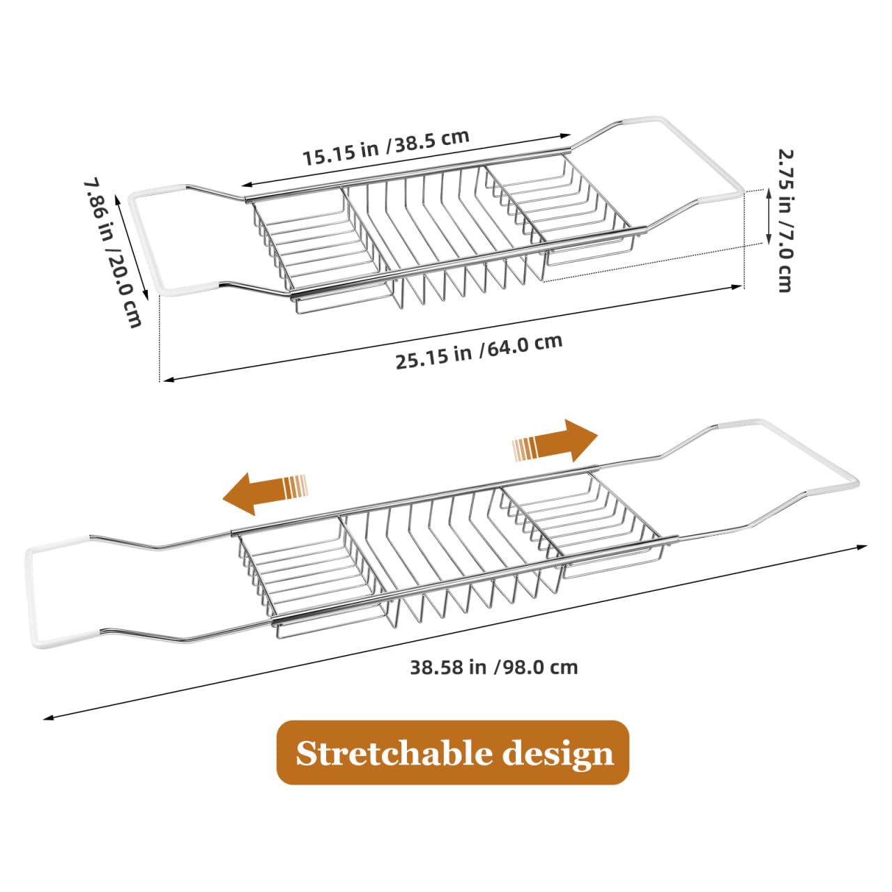 DOITOOL Adjustable Stainless Steel Bathtub Rack Expandable Bath Tray with Anti-Slip Holders for Books Phone and Wine Glass Bathroom Storage