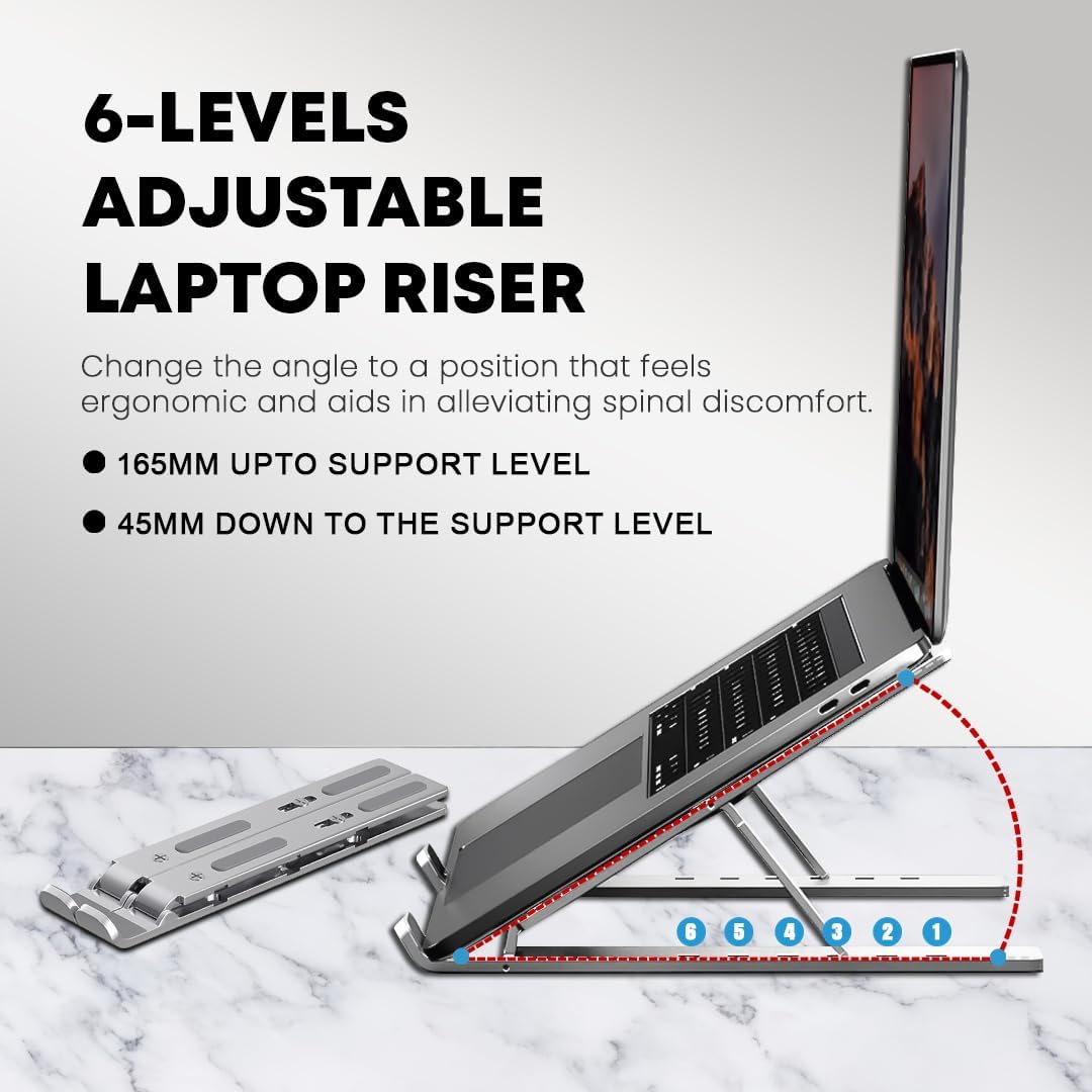 Stick Well Laptop Stand for Desk, Adjustable Aluminum Laptop Riser for Desk & Bed, Air-Ventilated Portable Laptop Stand, Compatible with MacBook