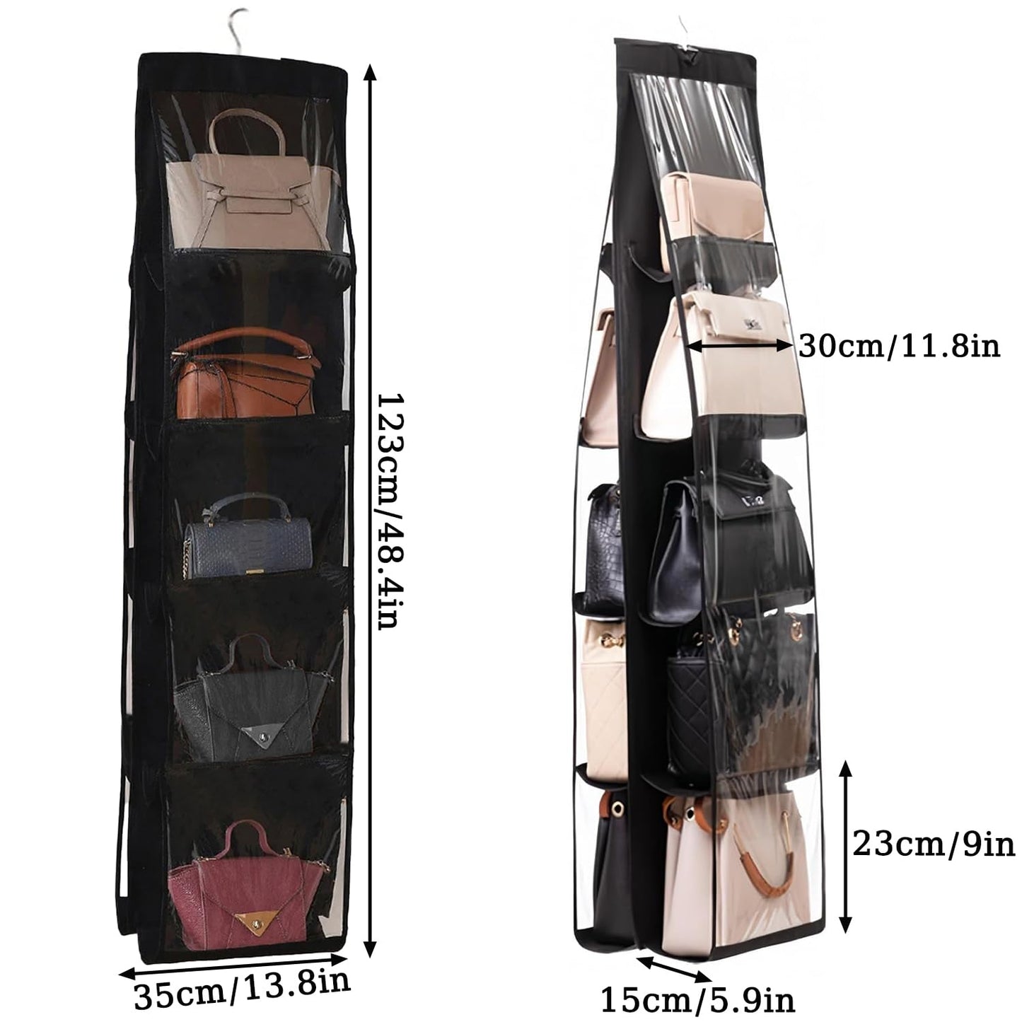 CJWLKJ 2 Pcs 10 Pockets Hanging Purse Handbag Organizer Clear Hanging Shelf Bag Collection Storage Holder Purse Bag Wardrobe Closet Space Saving
