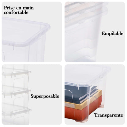 Sundis View Box, Plastic Storage Box with Lid, 25L, Clear, Stackable and Stackable, Ideal for Storing Cabinets, Office, Laundry Room, Bathroom