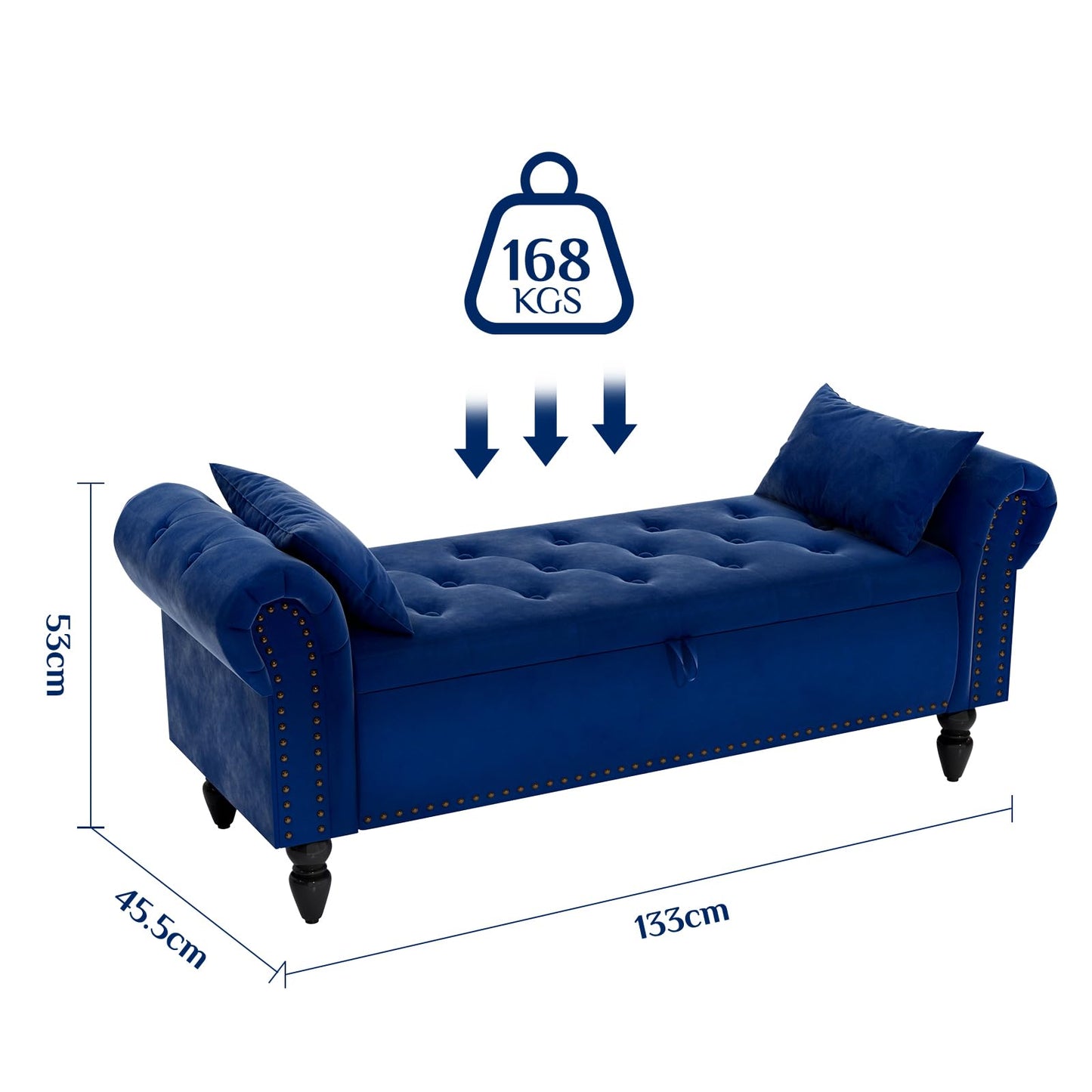 Clevich Ottoman Storage Bench, Velvet End of Bed Storage Box with Lid, Sturdy Wood Legs Footrest, 168KG Load Capacity