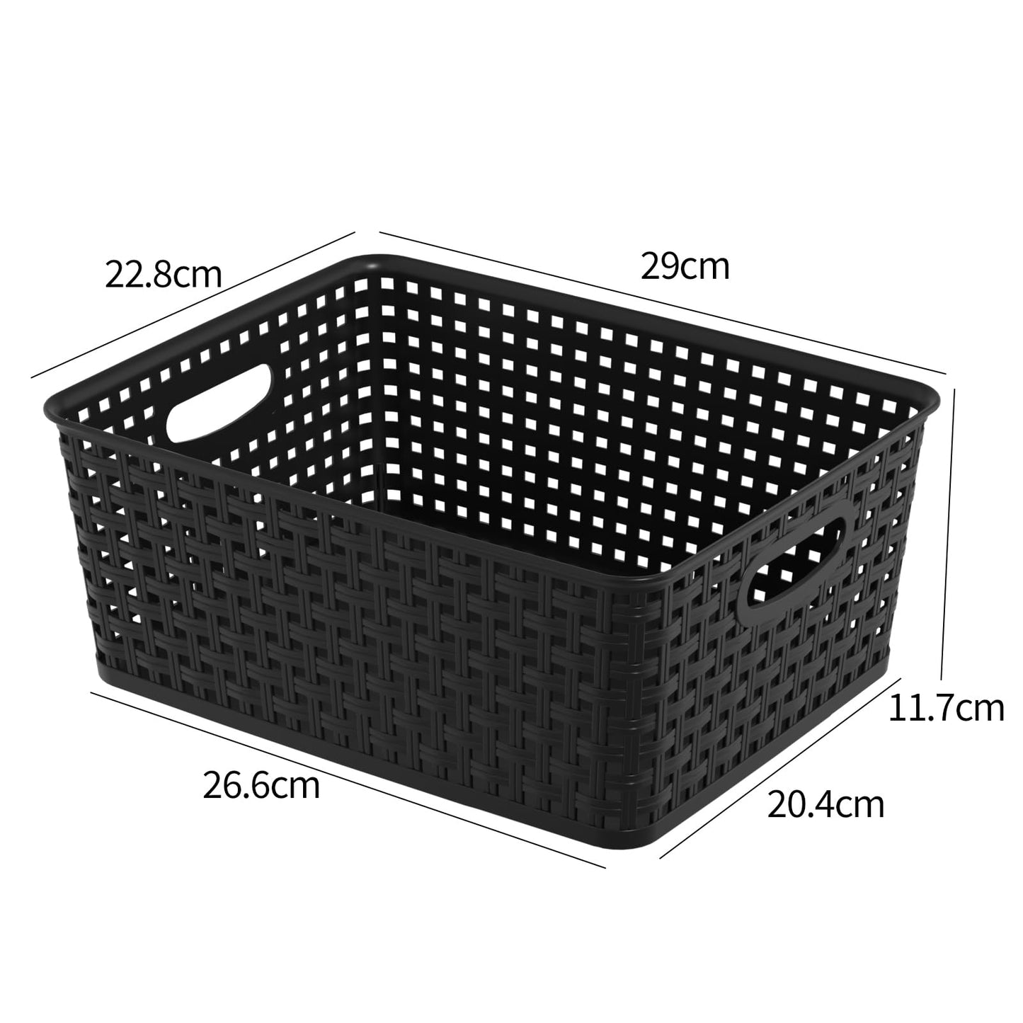 Morcte Plastic Weave Shelf Basket, 4-Pack Plastic Baskets Organizer, Black