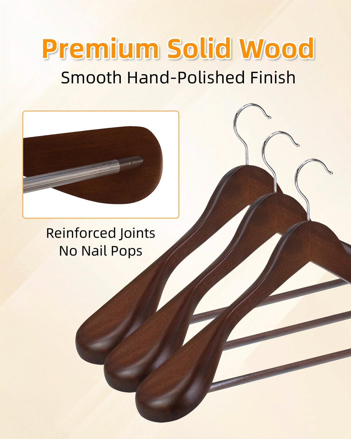 Hangerman Natural Wooden Suit Hangers, 10 Pack Wood Coat Hangers, Jacket Outerwear Shirt Hangers, Glossy Finish with Extra Wide Shoulder