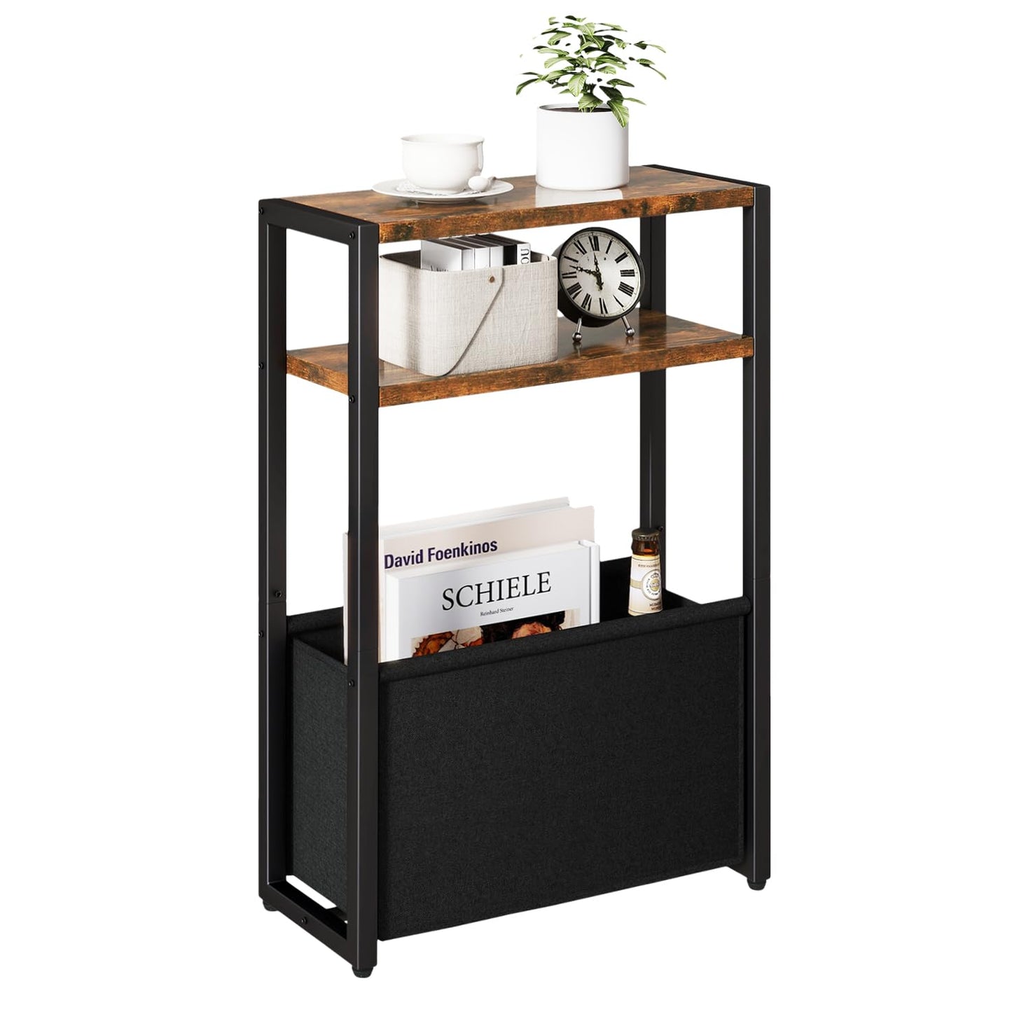 IBUYKE Narrow Side Table,Slim End Table with Fabric Basket,Brown TMZ009H