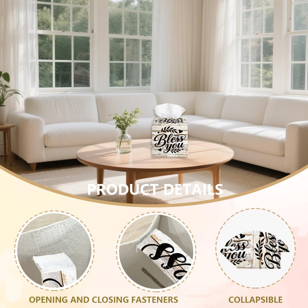 DELORIGIN Bless you Tissue Leather Box Copywriting Square Tissue Case Cover Foldable Tissue Storage Box Waterproof Paper Towel Case Container