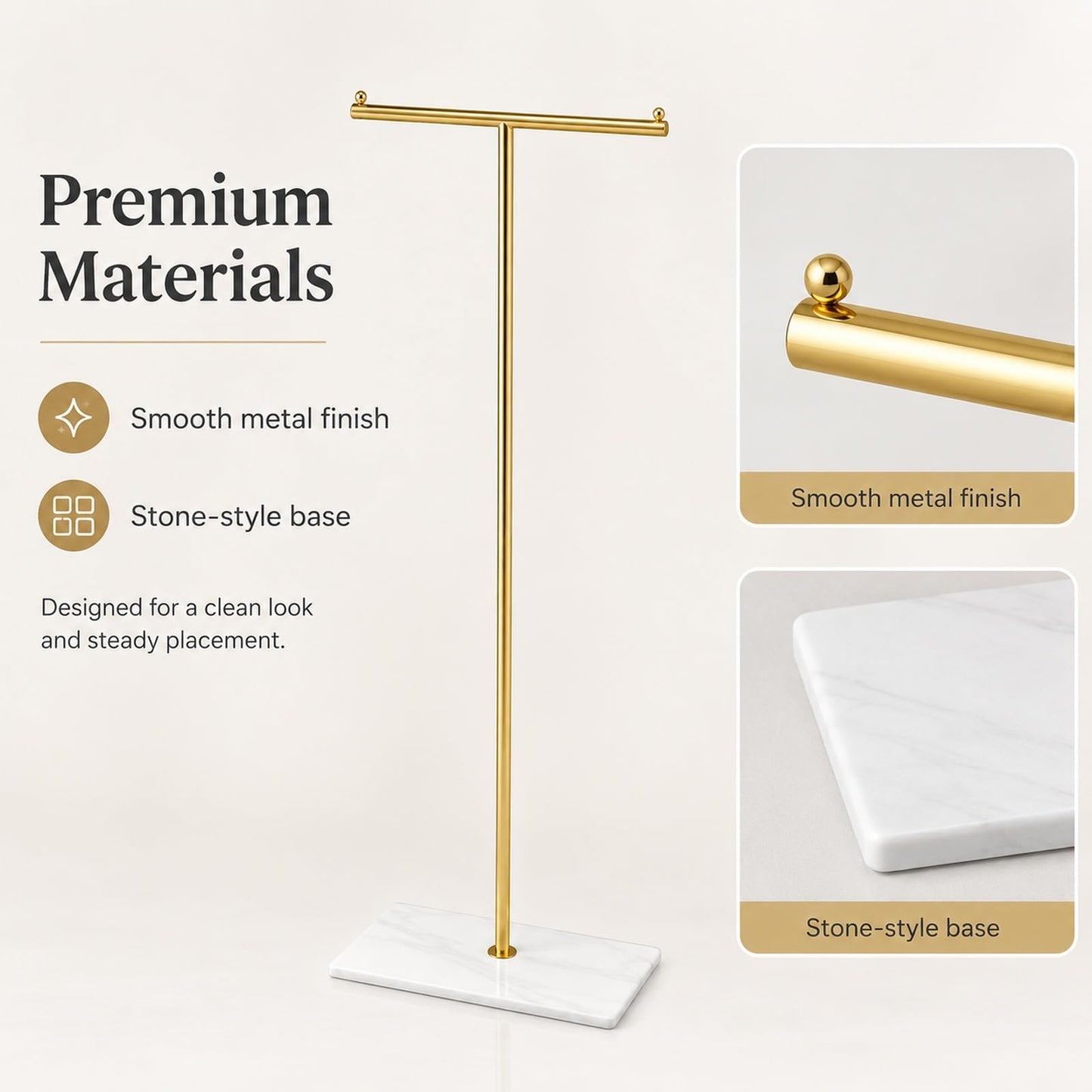 GOOGO T-Shaped Coat Rail Freestanding, Heavy Duty Metal Clothes Rack with Stone-Effect Base, 175 cm Modern Coat Stand for Hallway, Entryway, Bedroom