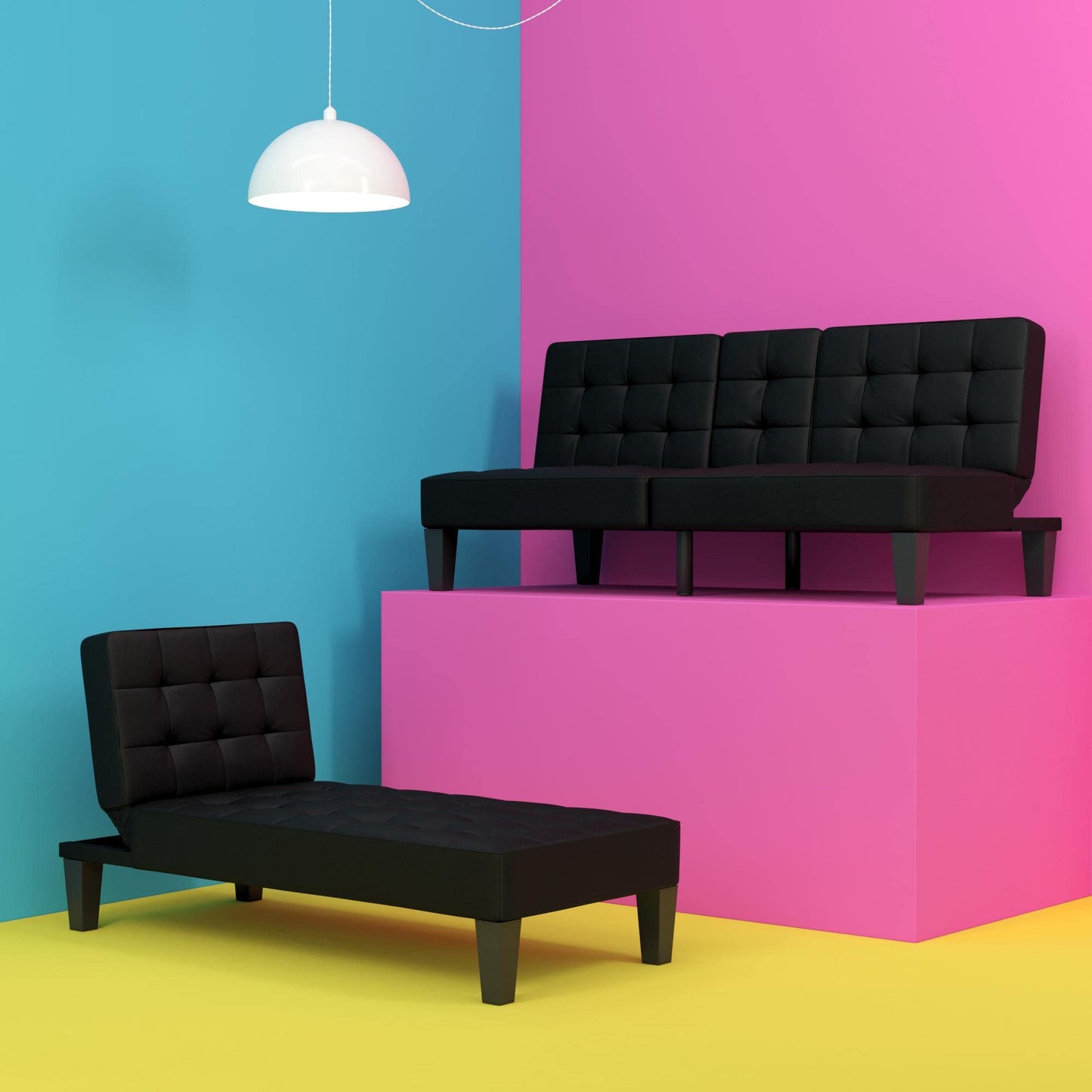 DHP Furniture Adalynn Chaise Lounger Black Faux Leather, 163x73x80cm (DxWxH)