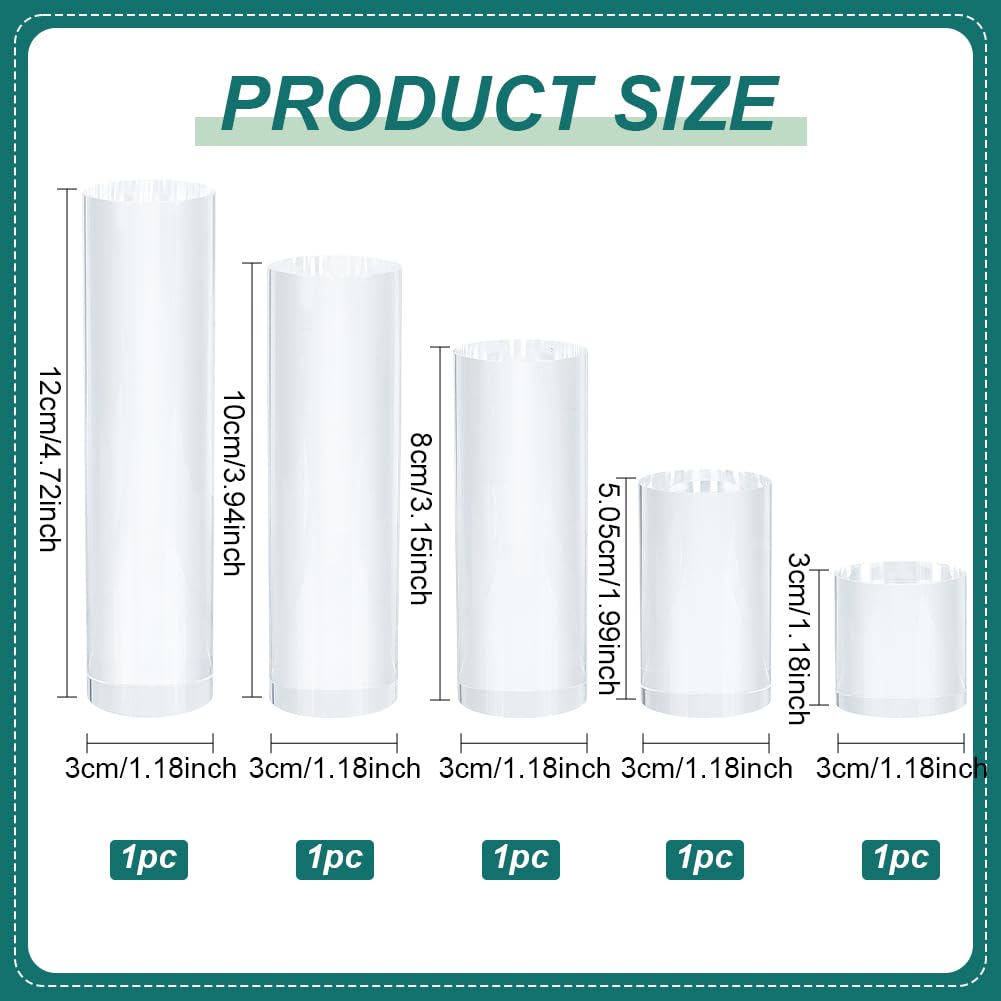 BENECREAT 5Pcs 5 Styles Clear Acrylic Display Cube 1.2/1.9/3.1/3.9/4.7 Inch Transparent Solid Cylinder Display Blocks for Photography Boutique