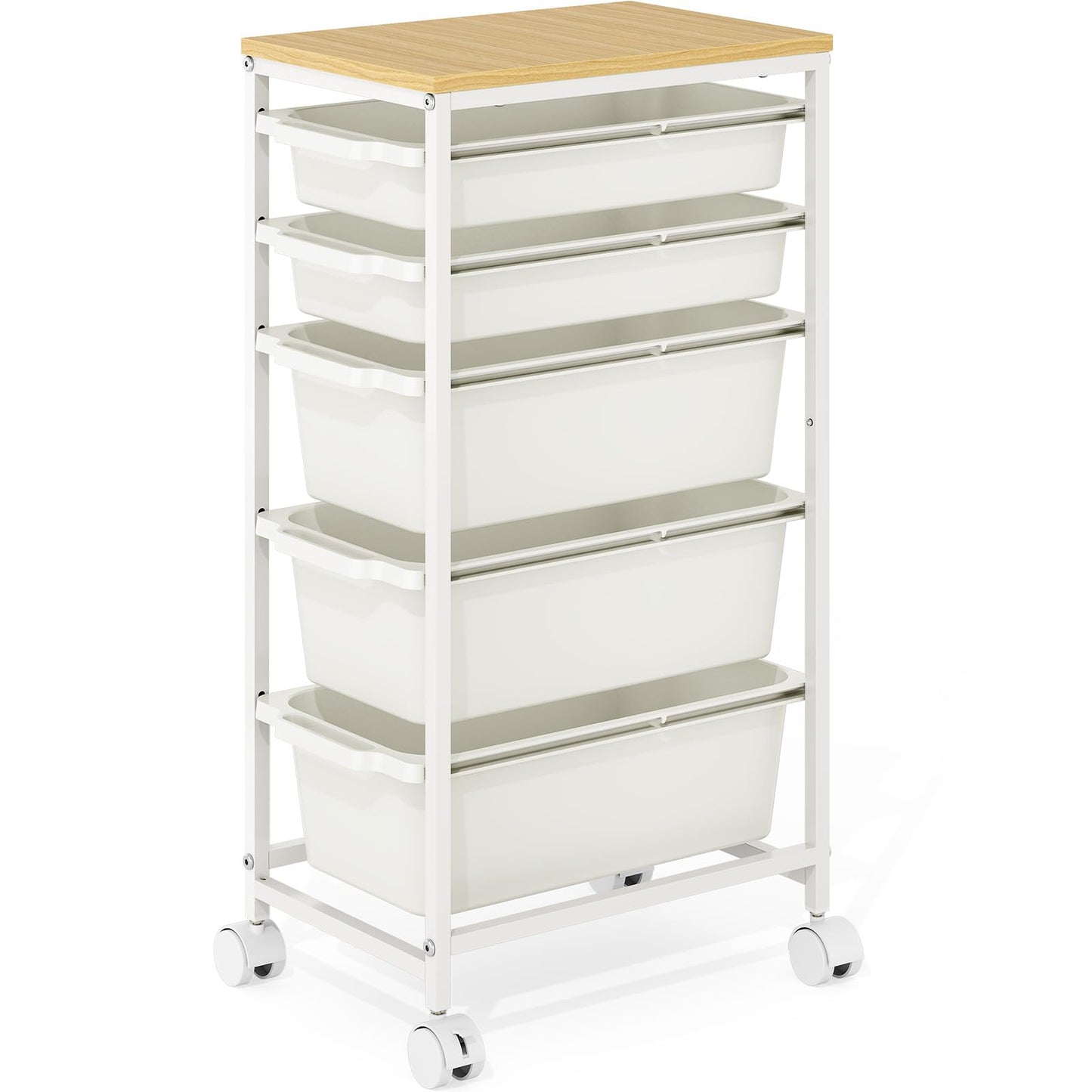 KINGBOARD 5 Drawers Storage Trolley on Wheels, White
