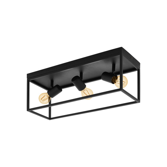 Eglo Silentina Flush Ceiling Light, Industrial Design Living Room, Kitchen, Hallway Lighting, Black Steel Ceiling Light Fitting, E27 Socket