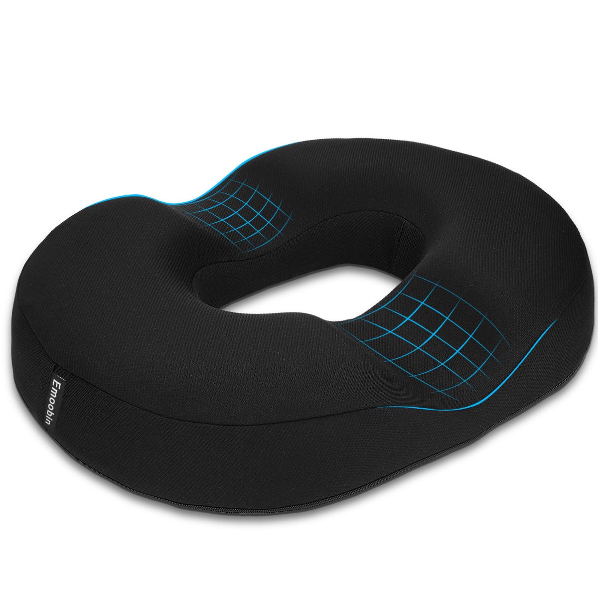 Emoobin Donut Pillow Memory Foam Seat Cushion for Office Chair, Car Seat and Wheelchair, 18 Inches Black