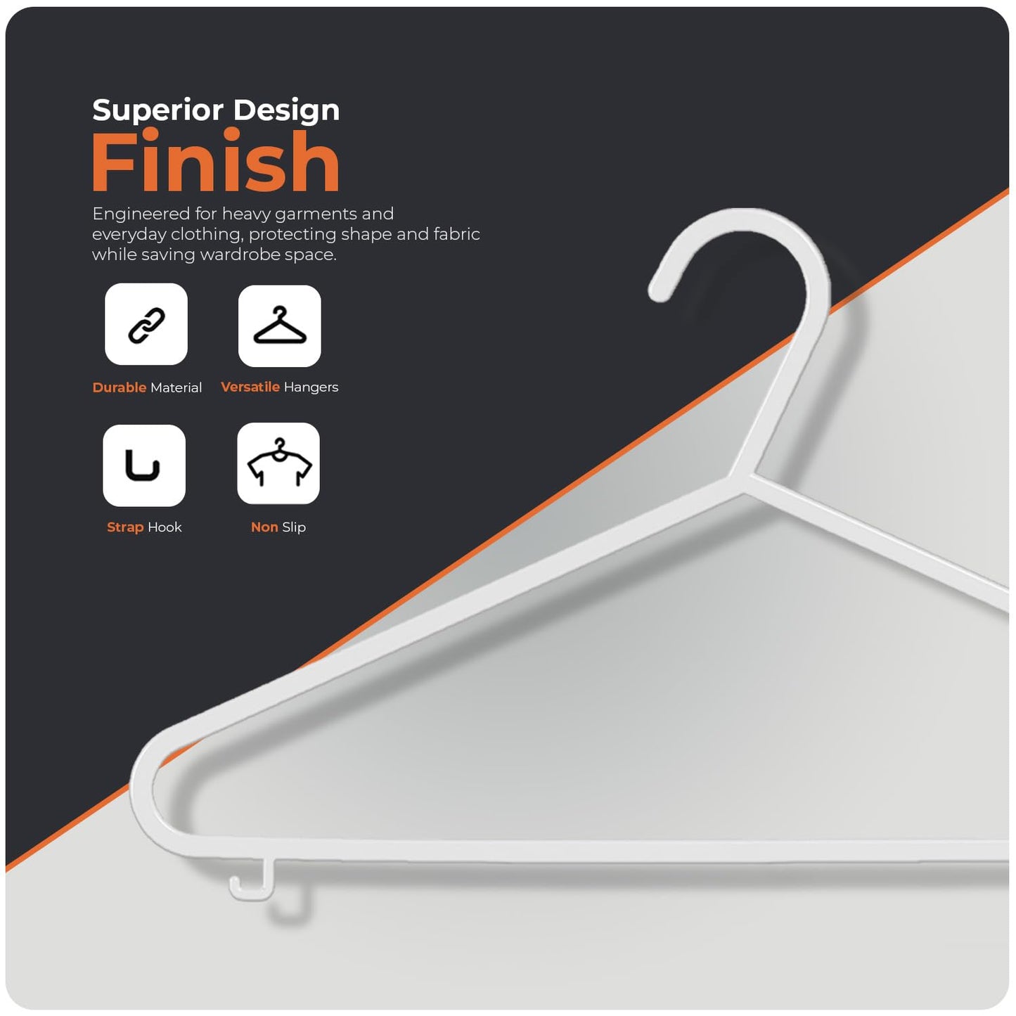 Scott 11 Plastic Coat Hangers, 25 Pack - Adult White Strong Clothes Hangers For Clothes, Durable With Hooks For Space-Saving, Lightweight, Non-Slip