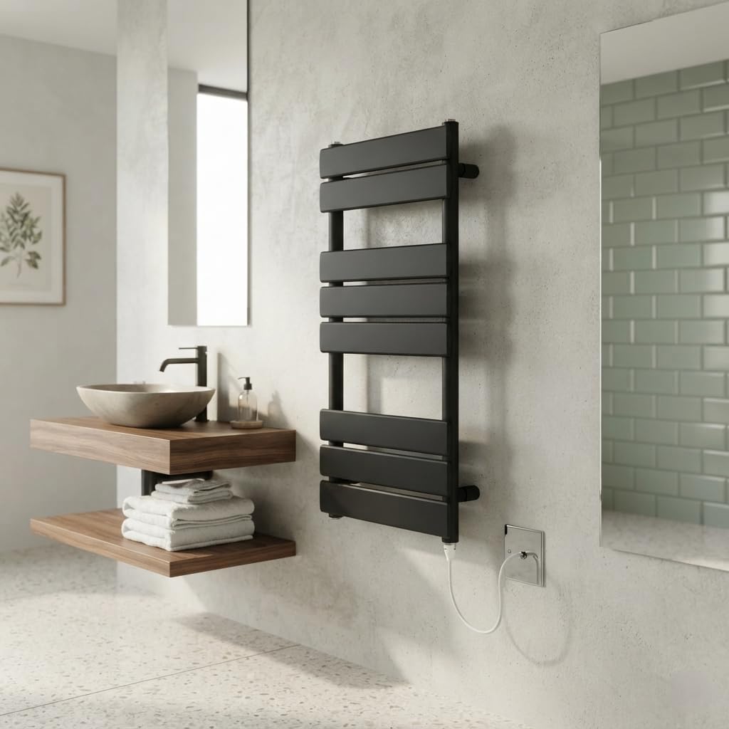 Richmond Black Electric Heated Towel Rail 400mm W x 800mm H