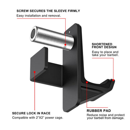 Kipika Safety Spotter Arms and J-Hooks for 2" x 2" Power Racks with 5/8" or 1" Hole - Heavy Duty Barbell Holders and Catches with Rubber Pads - Power