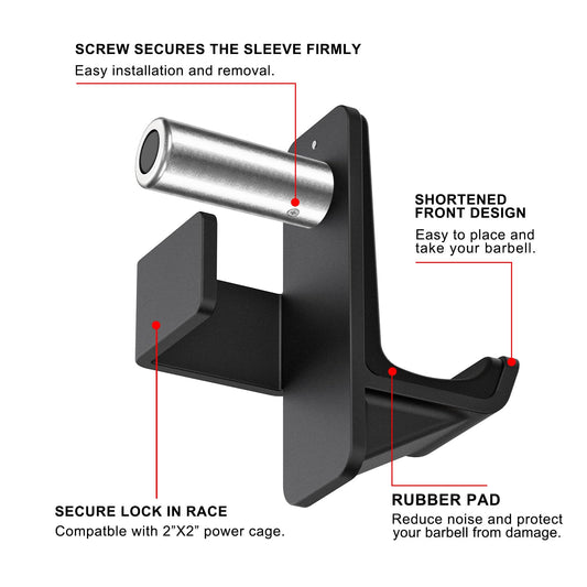 Kipika Safety Spotter Arms and J-Hooks for 2" x 2" Power Racks with 5/8" or 1" Hole - Heavy Duty Barbell Holders and Catches with Rubber Pads - Power